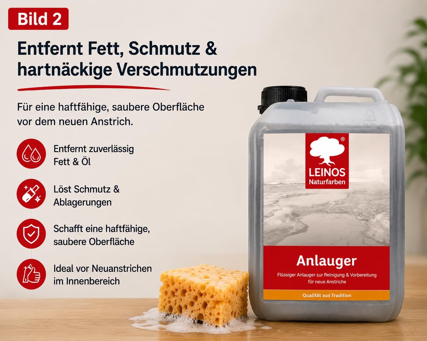 LEINOS 950 Anlauger 2,50 l – Reiniger & Untergrundvorbereitung für geölte, lackierte & latexgestrichene Flächen | entfernt Fett & Schmutz | für Öllack-Anstriche | ideal für unzugängliche Bereiche