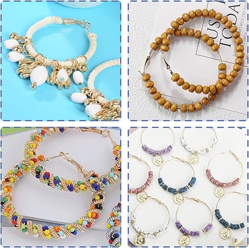 Miniatura 7 de 60 aretes de aro de acero inoxidable con cuentas redondas, hipoalergénicos, para hacer joyas, manualidades, creación de arte (1.575 pulgadas)