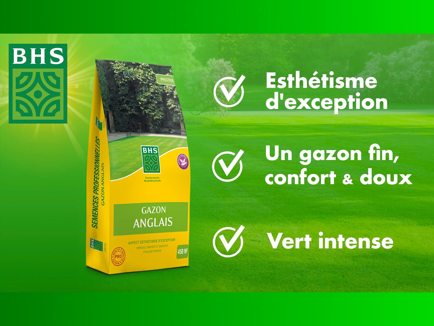 BHS GDP10 | 10kg | 465 m² | Gazon Anglais | Destiné aux jardins haut de gamme | Met en valeur l’environnement des belles propriétés |, Blanche