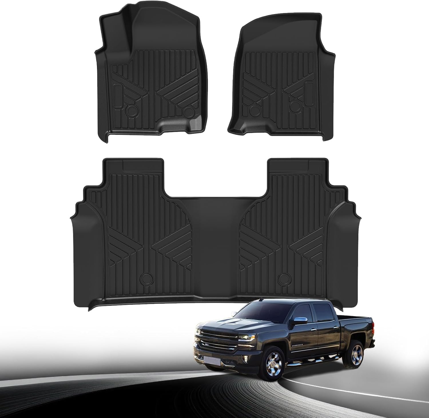 Carbon Fiber Floor Mats for Chevy Silverado 1500 2019-2026 /GMC Sierra 1500&2020-2026 Chevy Silverado/GMC Sierra 2500HD/3500HD, All Weather Car Mats Crew Cab with Carpeted Factory Storage Box