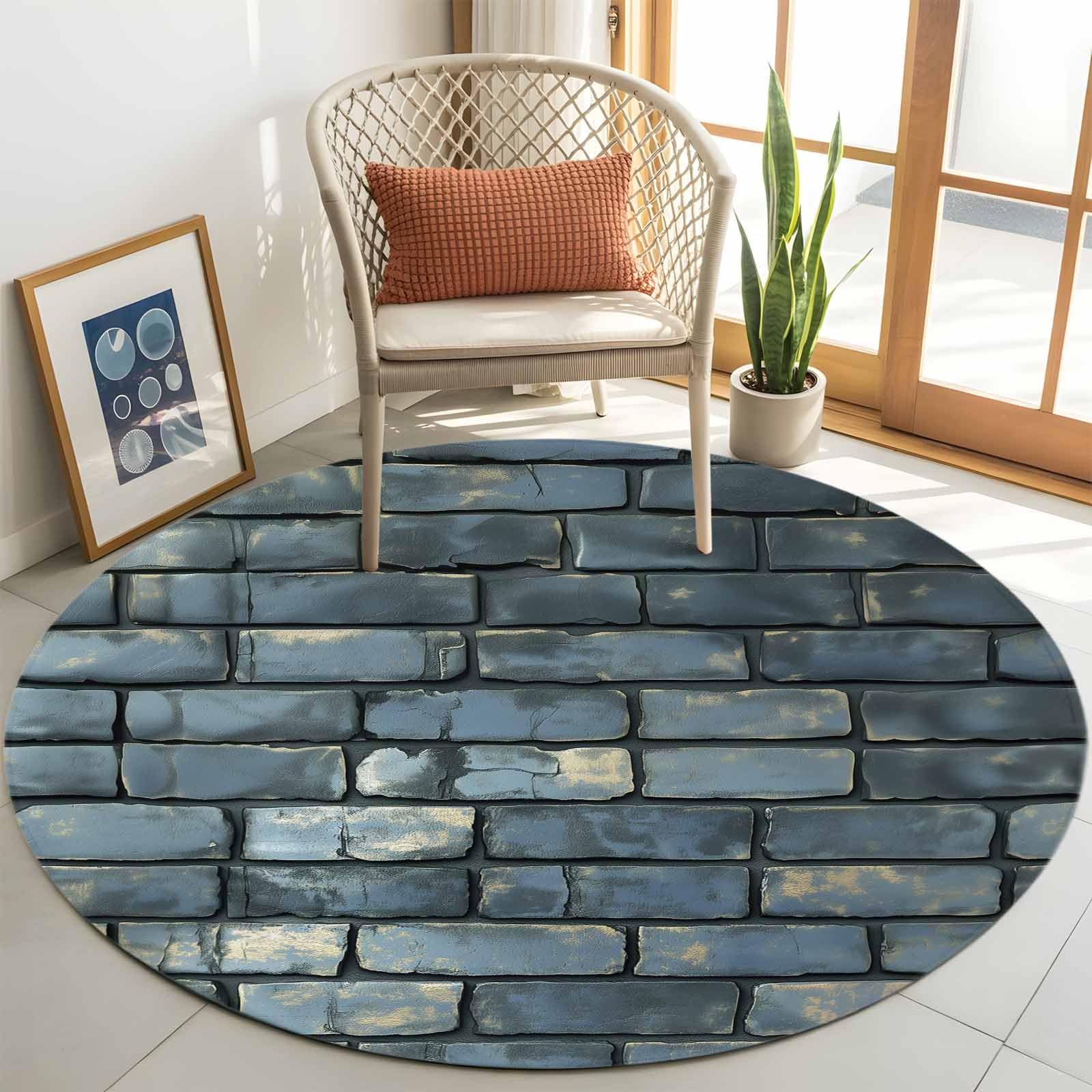 Round Area Rug, Shabby Rustic Old Brick Wall Circle Living Room Rug Indoor Carpet Non-Slip Rugs, Vintage Brick Soft Comfort Rugs for Bedroom Kids Room