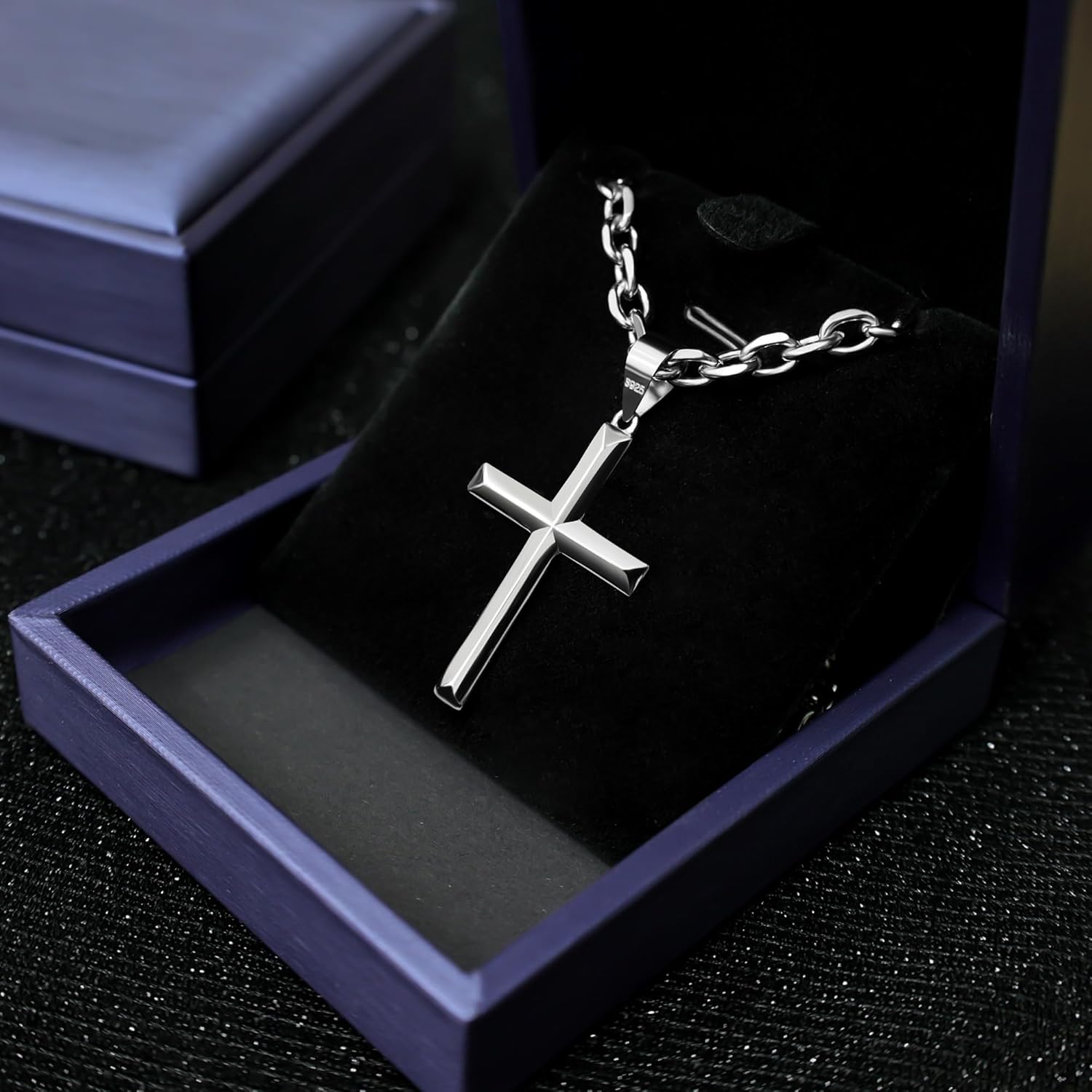 925 Sterling Silver Cross Necklace for Men Women with Stainless Steel Strong Durable Rolo Chain Crucifix Pendant Silver Cross Cable Link Necklace Jewelry 16-28 Inches - Image 6