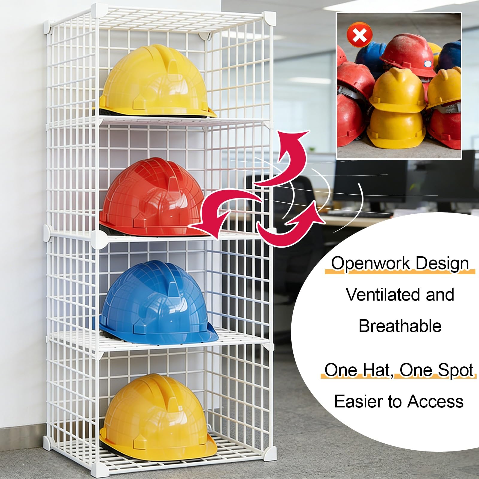 Cajas De Almacenamiento Apilables para Cascos De Seguridad, Soporte De Pie para Cascos, Estructura De Alambre De Hierro, para El Hogar O La Obra