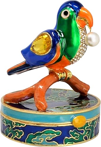 Caja de almacenamiento de joyas El guacamayo mágico con perla Bring Wealth Treasure Adornos de decoración para mujer