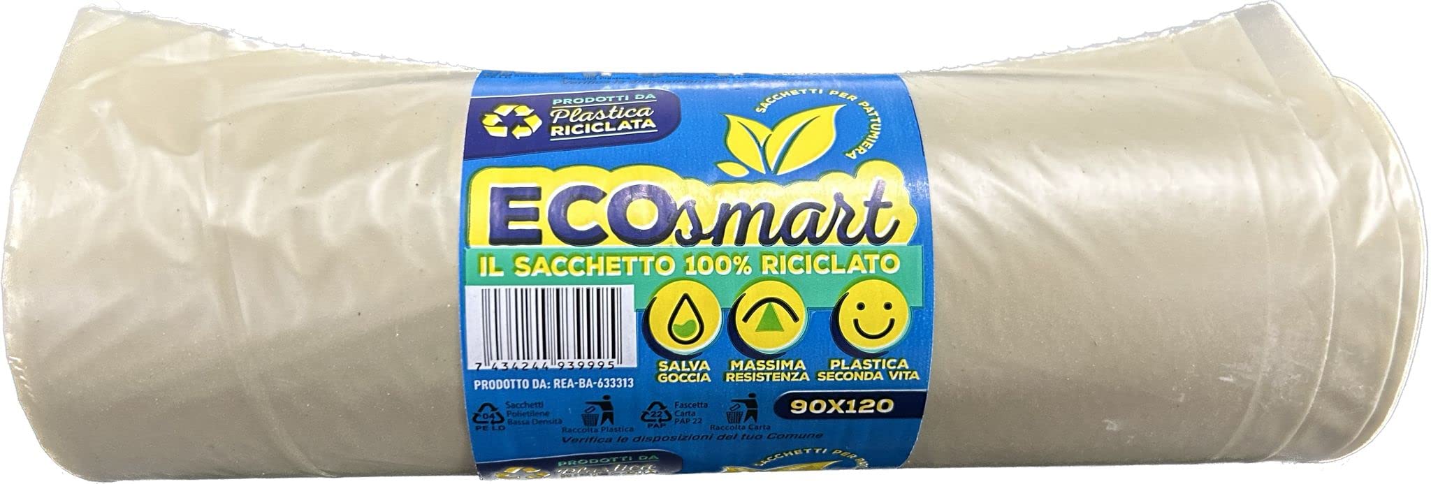 ECOsmart - Sacchi Sacchetti per immondizia e raccolta differenziata 10 STRAPPI, in polietilene riciclato, KIT DA 100 UNITÀ, 70x110, 90x120 cm, colori Nero e Ambra (90 x 120 cm, Ambra)