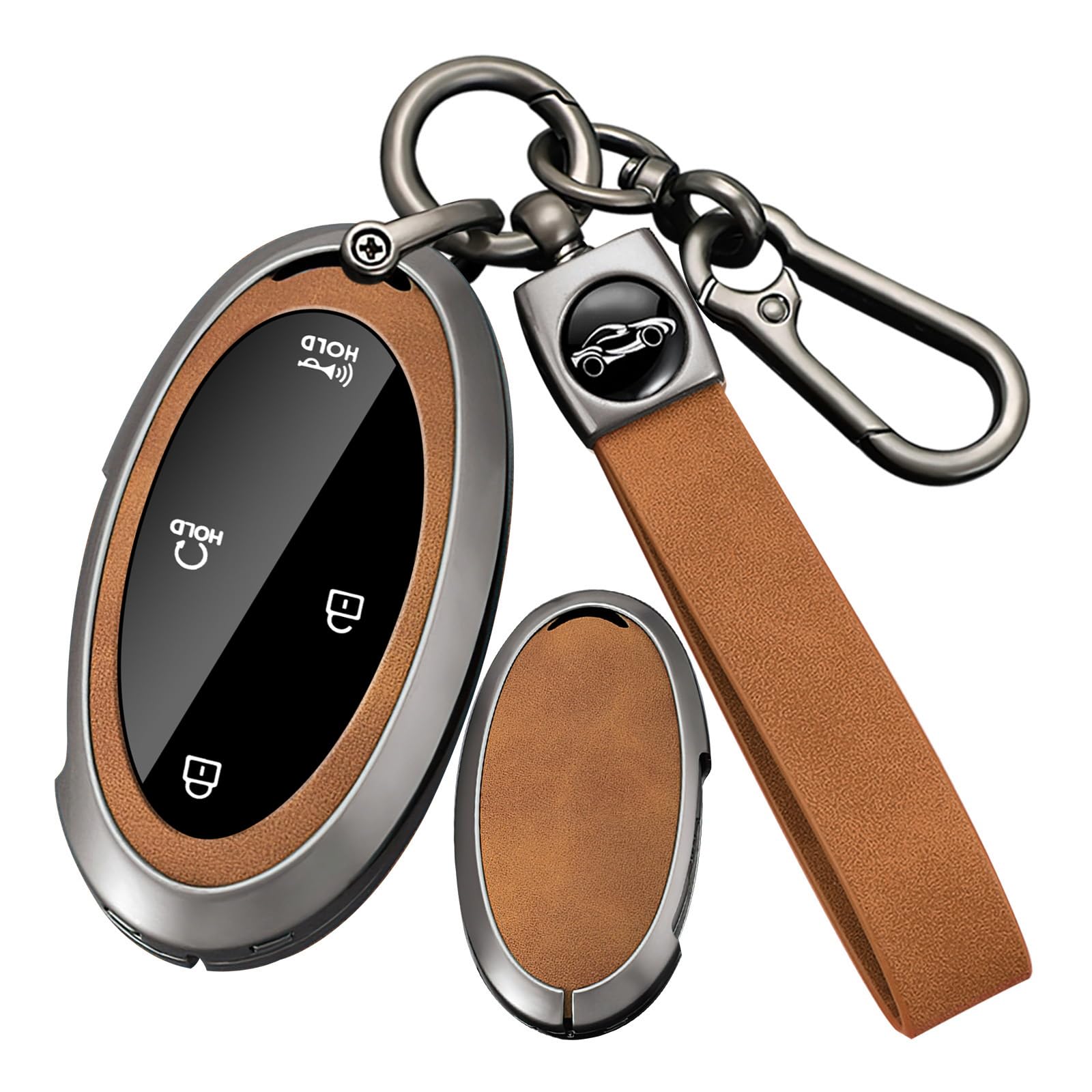 Ontto autosleutel hoes lederen beschermhoes sleutelhanger past voor Hyundai Kona EV Azera Tucson Santa Fe Hybrid Elantra 2023-2025, 5/7 toetsen, sleutel etui, accessoires, B bruin