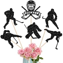 12 Pack Hockey Party Decorations Hockey Centerpieces for Tables Sticks, Ice Hockey Birthday Party Table Decorations Picks for Hockey Theme Baby Shower Boys Girls Birthday Party Decorations Black