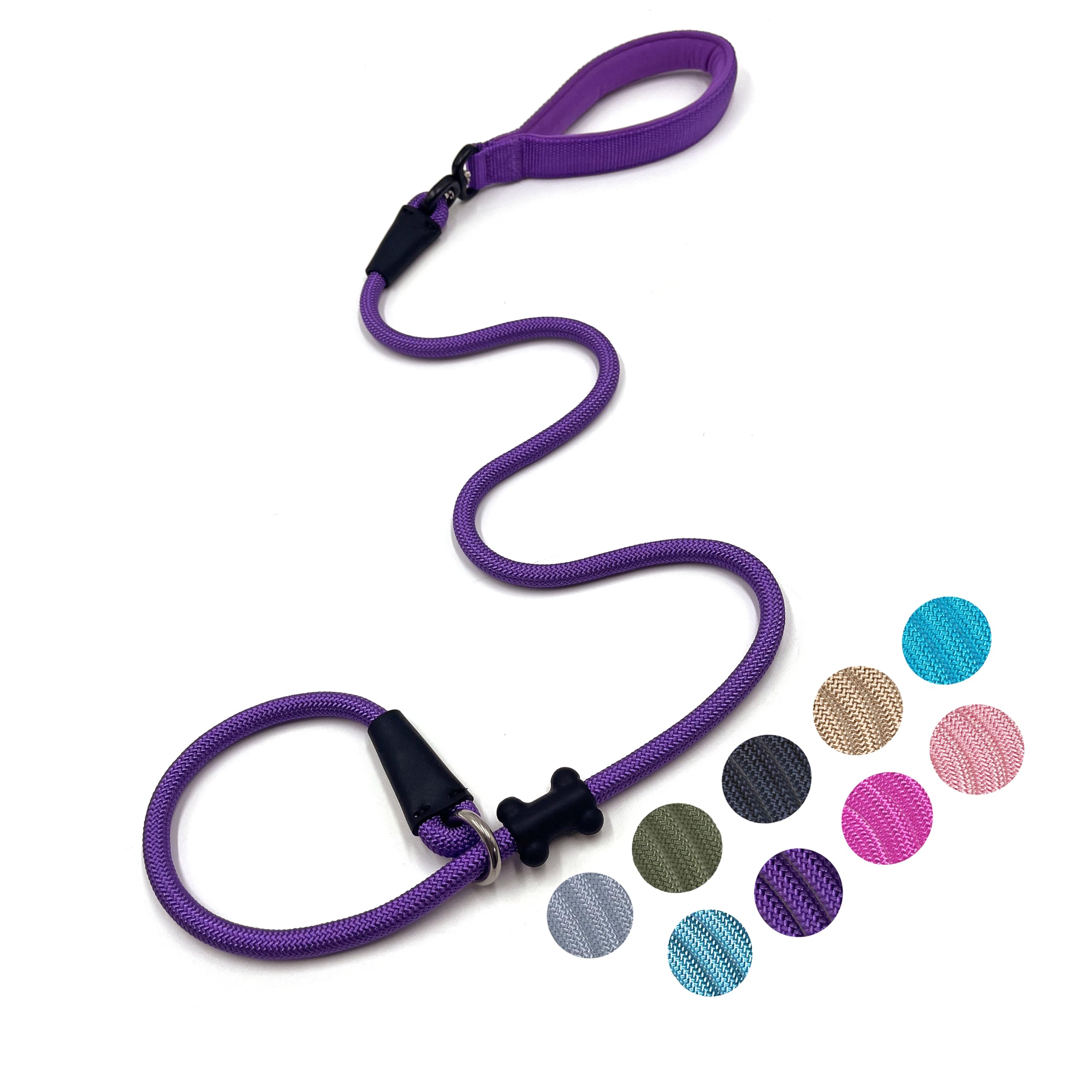 Slip Lead Dog Leash Strong Nylon Rope Leash with Comfortable Handles and Walking Training Lead for Small Medium Large Dogs (Purple