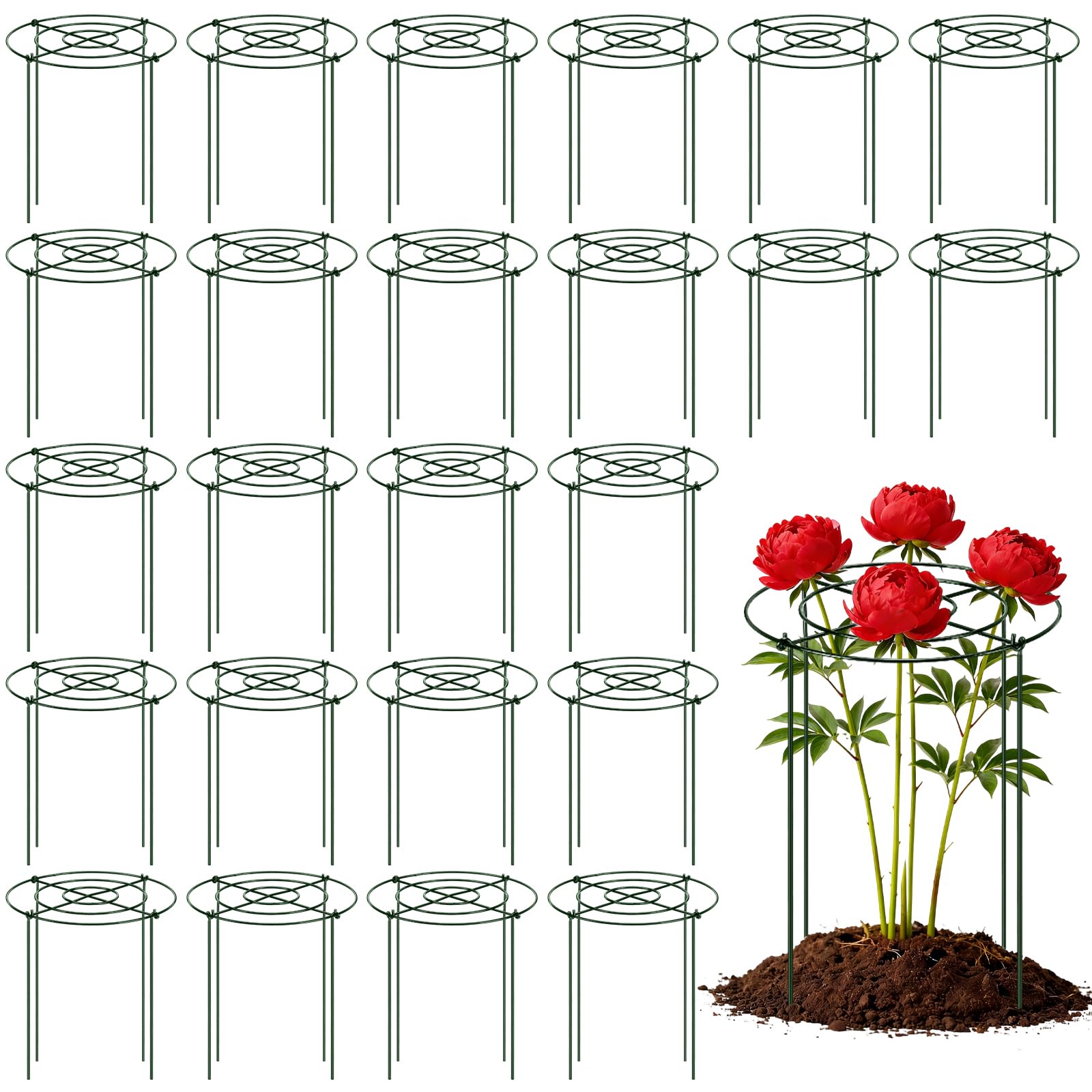 Geelin Pfingstrosen-Käfige und Stützen zum Wachsen durch 30,5 x 40,6 cm, robuste Metall-Pflanzenstützen, Rahmenringe, 4 Beine, für Outdoor-Pflanzen, Pfingstrosen, Blumen, Tomaten, Rose, Hortensien