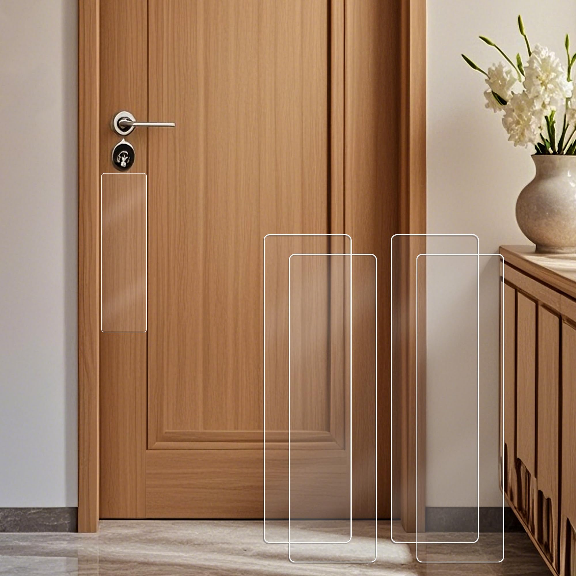 4 PCS 4"x14" Thickened Acrylic Door Protector from Dog Scratching, Self-Adhesive Stainless Steel Door Kick Plate with Rounded Corners, Anti-Scratch Guard for Dogs & Cats