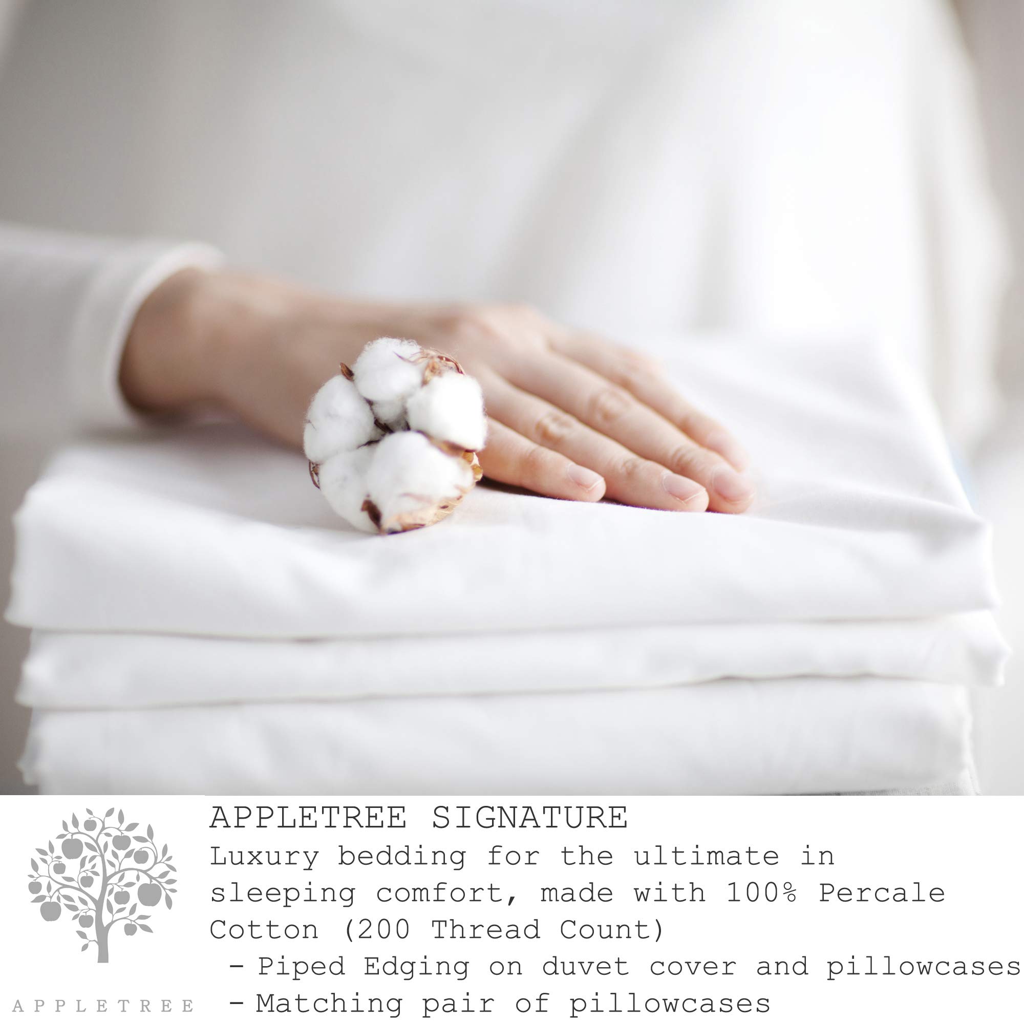 Appletree Juego de Funda nórdica de Color Blanco, tamaño King, 230 x 220 cm, 100% algodón, 200 Hilos, Bordes ribeteados, Ropa de Cama de Lujo Suave, 2 Fundas de Almohada, Estilo Hotel, Elegante Juego