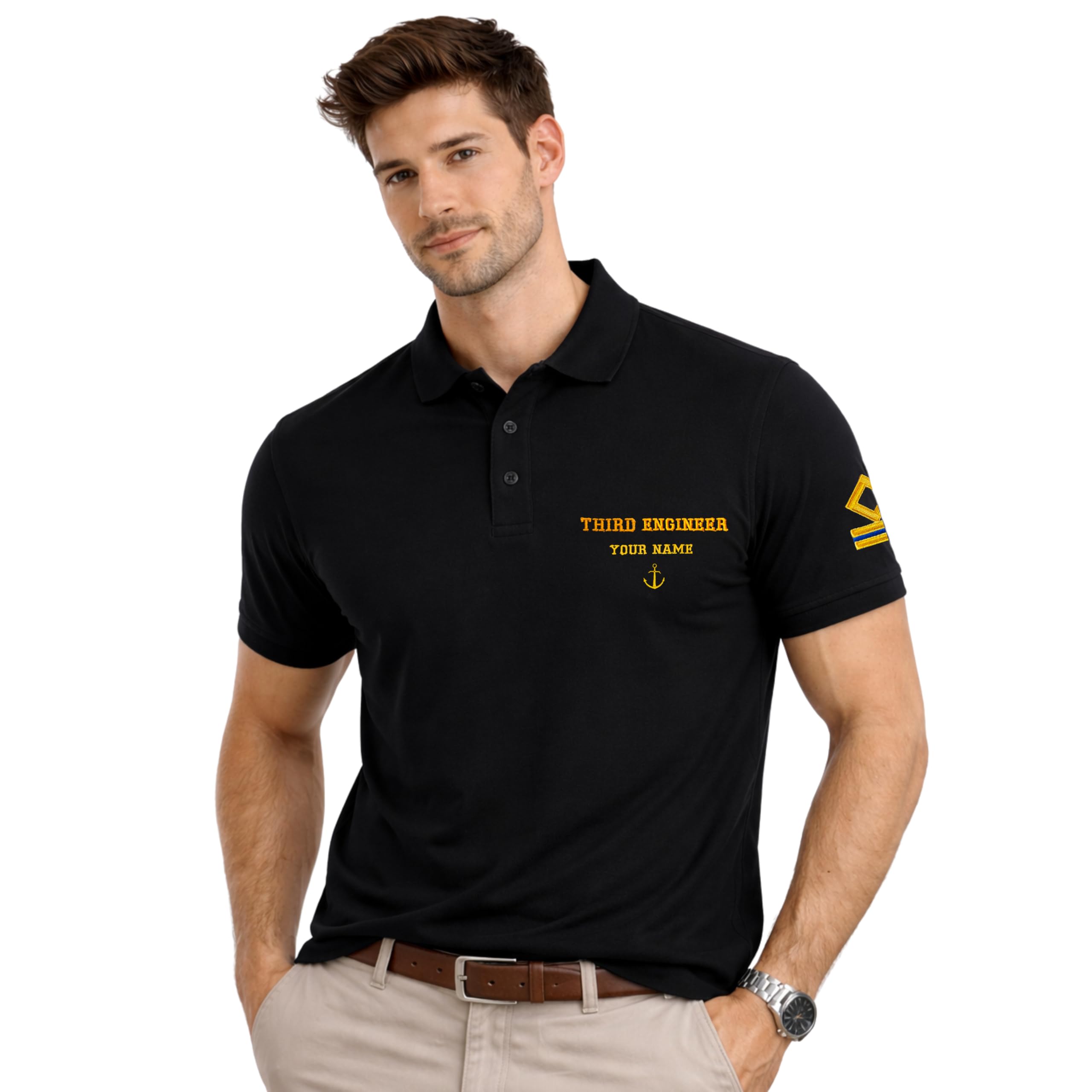 jahaazi Premium Merchant Navy Third Engineer Embroidered Polo T-Shirt – 100% Cotton Bio-Washed Custom Name Polo | Nautical Third Engineer Sleeve Design-picture-29