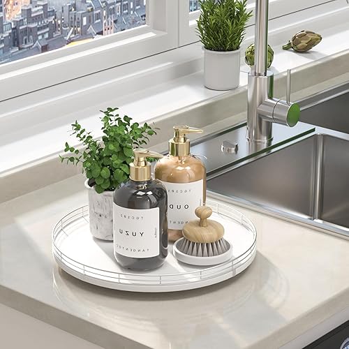 Miniatura 4 de Bandeja de baño de madera de roble de 13 pulgadas para mostrador, bandeja de tocador para perfumes, loción, velas, maquillaje, joyería, fregadero,