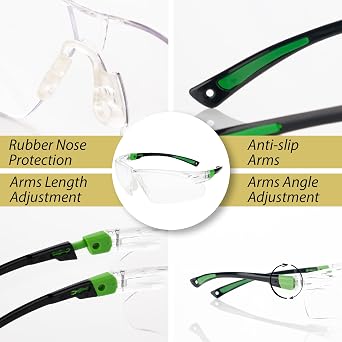 Premium Adjustable Safety Glasses for Work - With Case and Neck Cord - Anti-Fog Coating, Comfortable Fit, and Maximum Durability and Anti Scratch for All-Day Wear