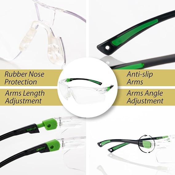 Premium Adjustable Safety Glasses for Work - With Case and Neck Cord - Anti-Fog Coating, Comfortable Fit, and Maximum Durability and Anti Scratch for All-Day Wear