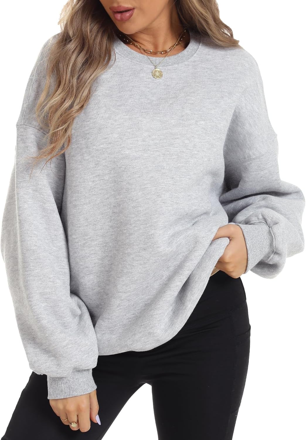 FANCYINN Womens Crewneck Sweatshirts Casual Long Sleeve Loose Pullover Soft Solid Fleece Fall Winter Tops - Image 4