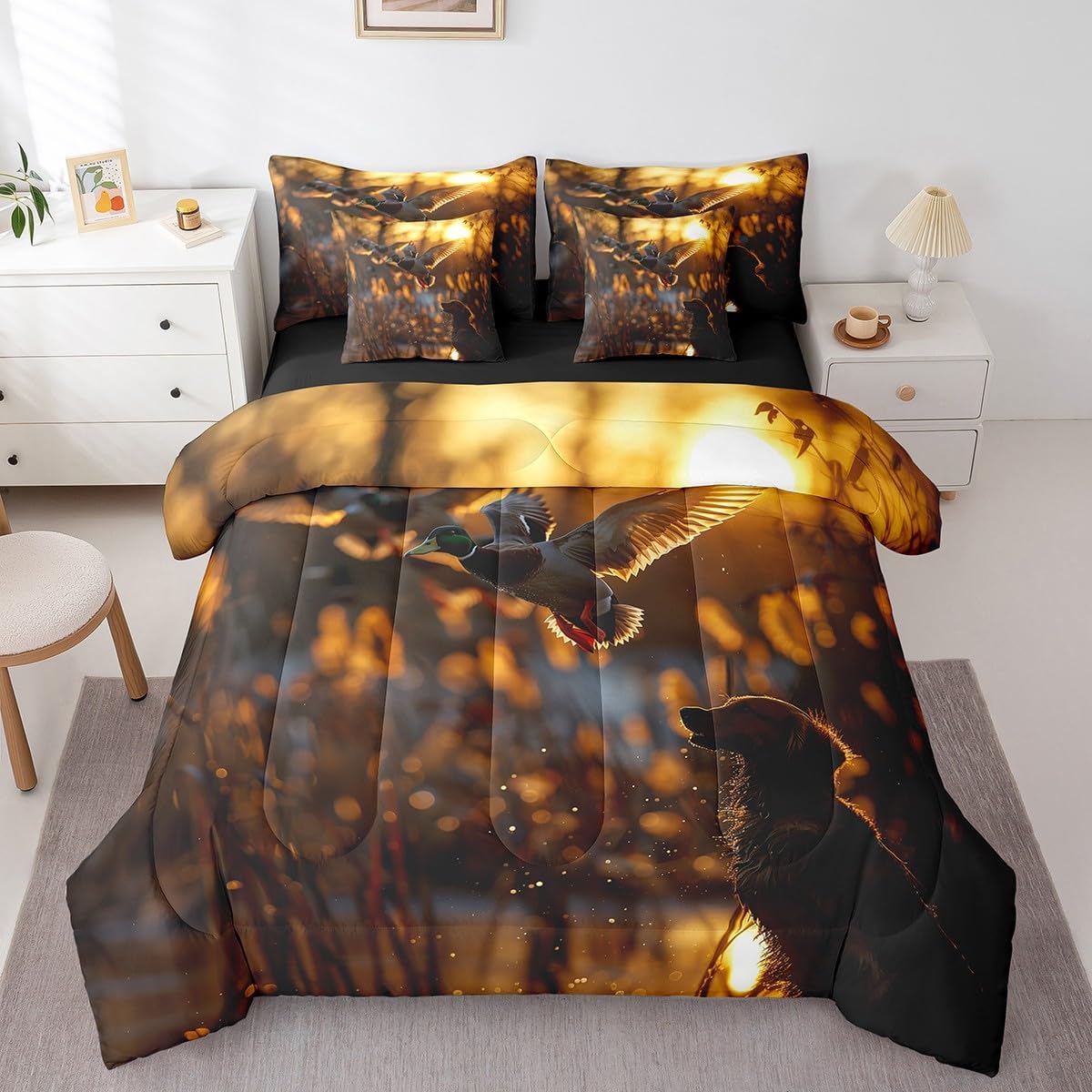 American Flag Bass Fishing Bedding Set Hunting And Fishing Comforter Set Twin, Blue Ocean Underwater Animal Bedding(1 Comforter,1 Flat Sheet 1 Fitted Sheet 2 Pillowcases 2 Throw Pillow Covers)