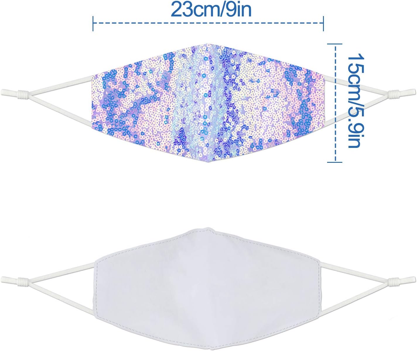 Iridescent Magic Purple Glitter Sequin Fashion Face Mask - Reusable, Adjustable and Breathable with Sparkling 3D Metallic Reflections, Holographic Laser Effects and Skin-Friendly Washable Material