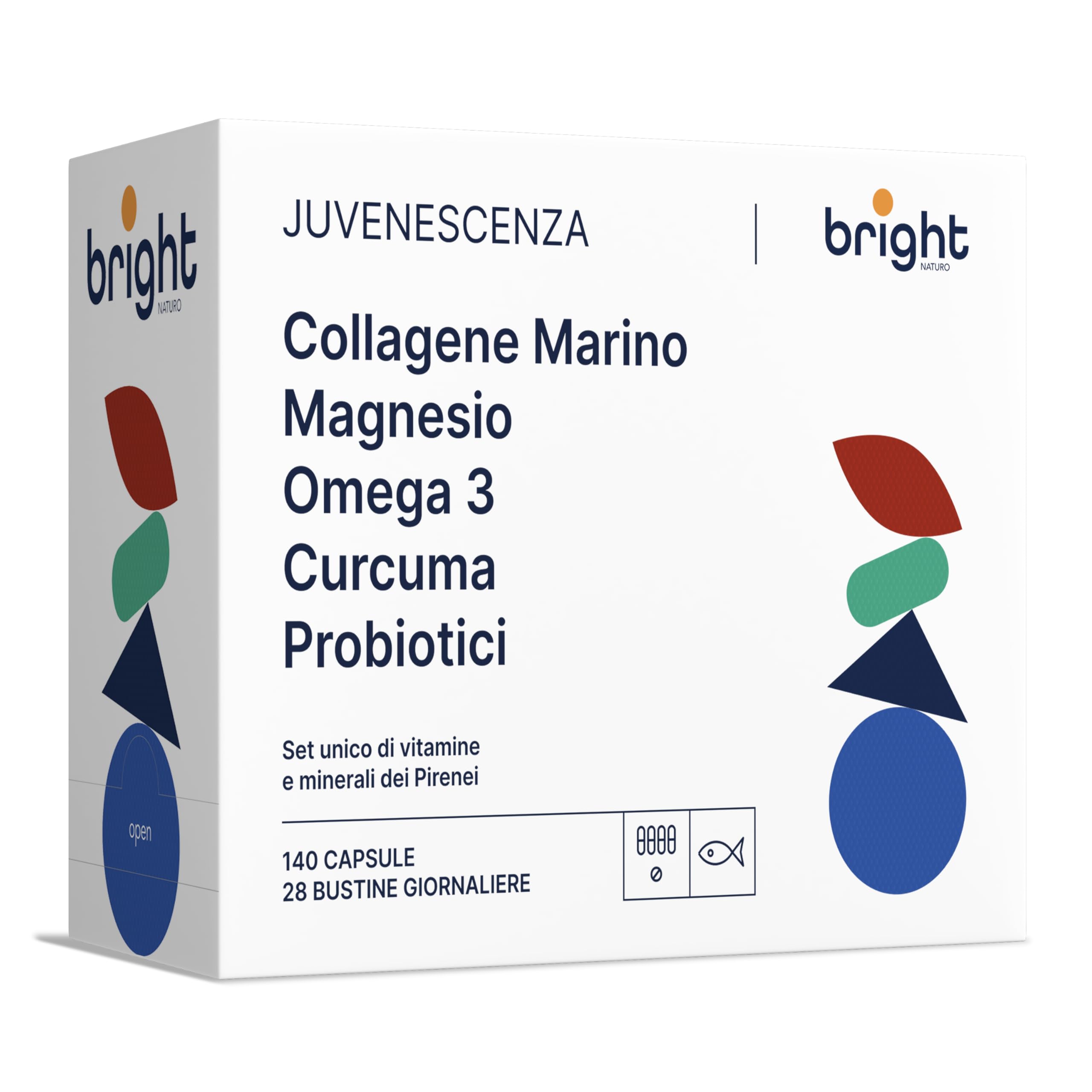 Fermenti Lattici Probiotici, Curcuma, Omega-3 + Collagene Marino Idrolizzato Acido Ialuronico e Magnesio |Vitamine dei Pirenei | Per articolazioni e benessere generale. 28 bustine giornaliere