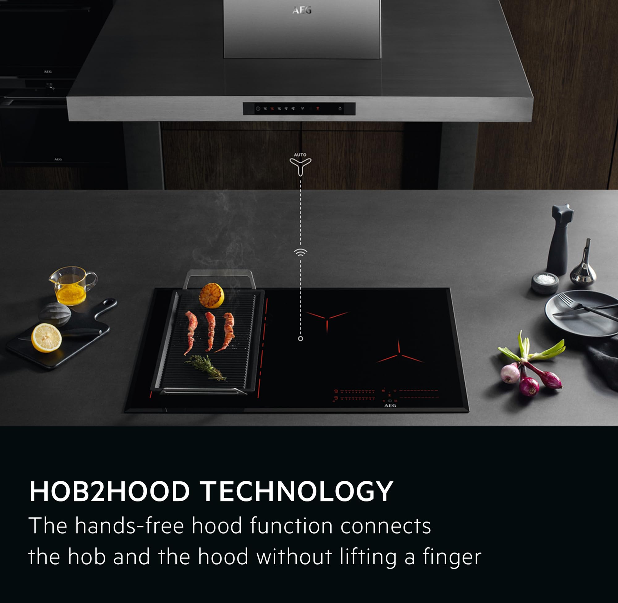 AEG 6000 Series Induction Hob, IKX64441CB, 4 Cooking Zones 60cm, Flexible Bridge Zones, Hob2Hood, Built-In Hob Timer, Key-lock, Assisted Cooking Sensors, 3 Step Residual Heat, 44x560x490mm, Black — view 4