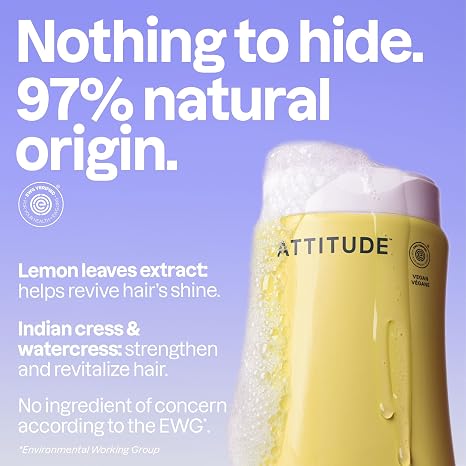 ATTITUDE Clarifying Hair Shampoo, EWG Verified, Restores Shine, Naturally Derived Ingredients, Vegan and Plant Based, Lemon Leaves and White Tea, 473 mL