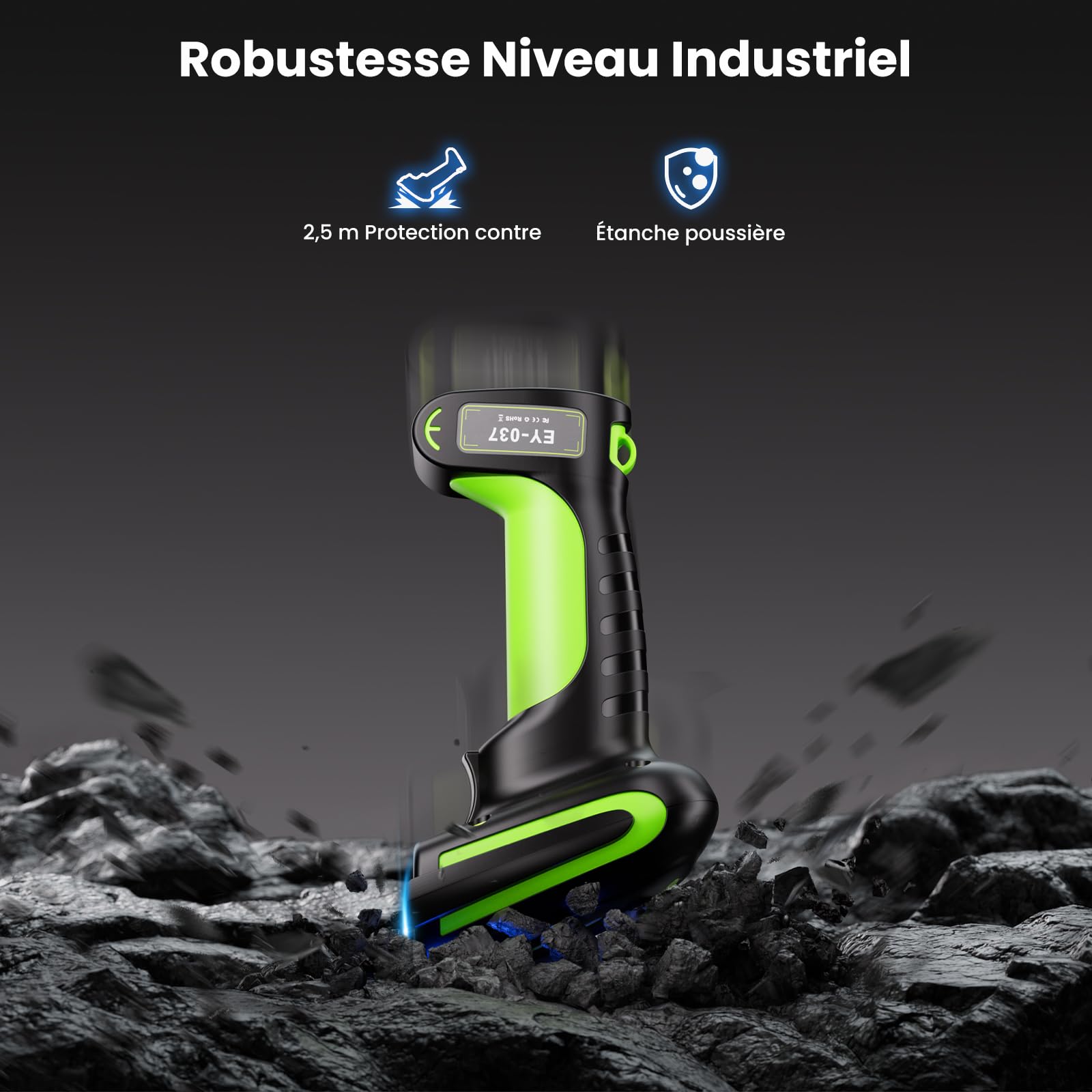 Eyoyo 2D QR Industrie Barcode Scanner Kabellos mit Kabelloser Ladeständer, Robuster, Strapazierfähiger, IP65 Wasserdichter 3-in-1 Barcodeleser mit Bluetooth, Wireless, USB für Laptop,Tablet, Android