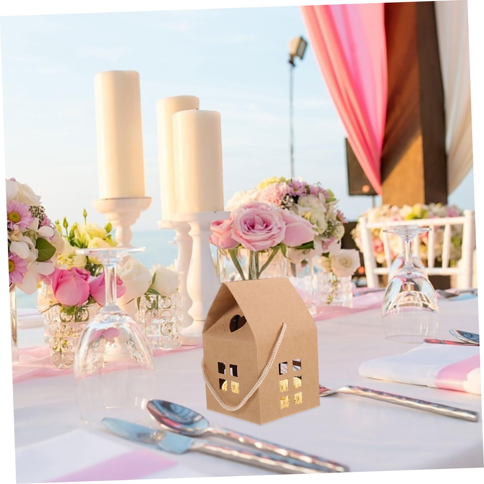 LABRIMP 50 piezas Cajas Regalo Forma Casa Kraft para Dulces y Galletas Cajitas para Bodas Detalles Invitados Decoración DIY para Fiestas