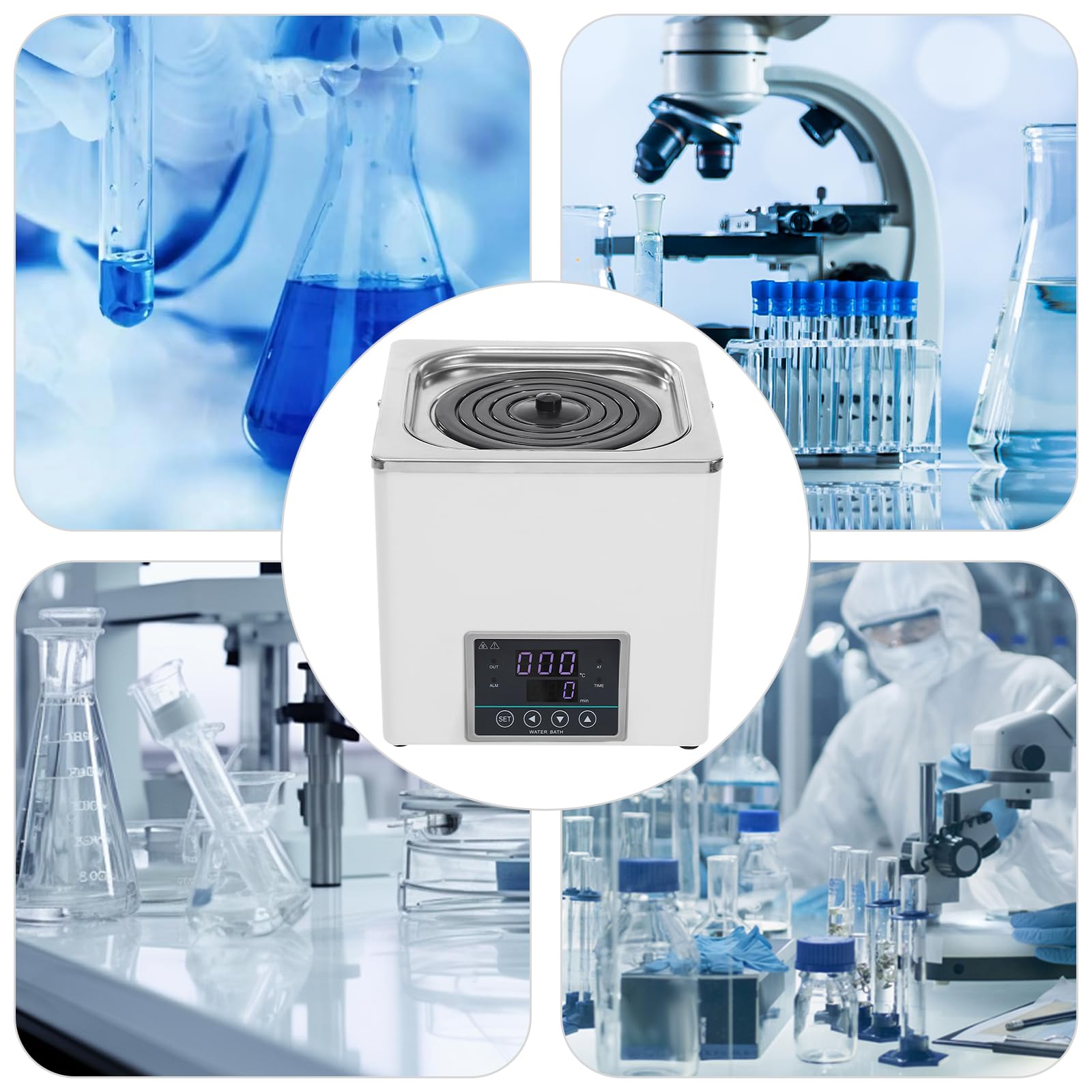 3L Labor-Wasserbad mit Anti-Trockenbrenner-Sensor, Wasserbadheizer für Laborversuche, Digitales Thermostat Wasserbad für Destillation Trocknung Konzentration und Erwärmung