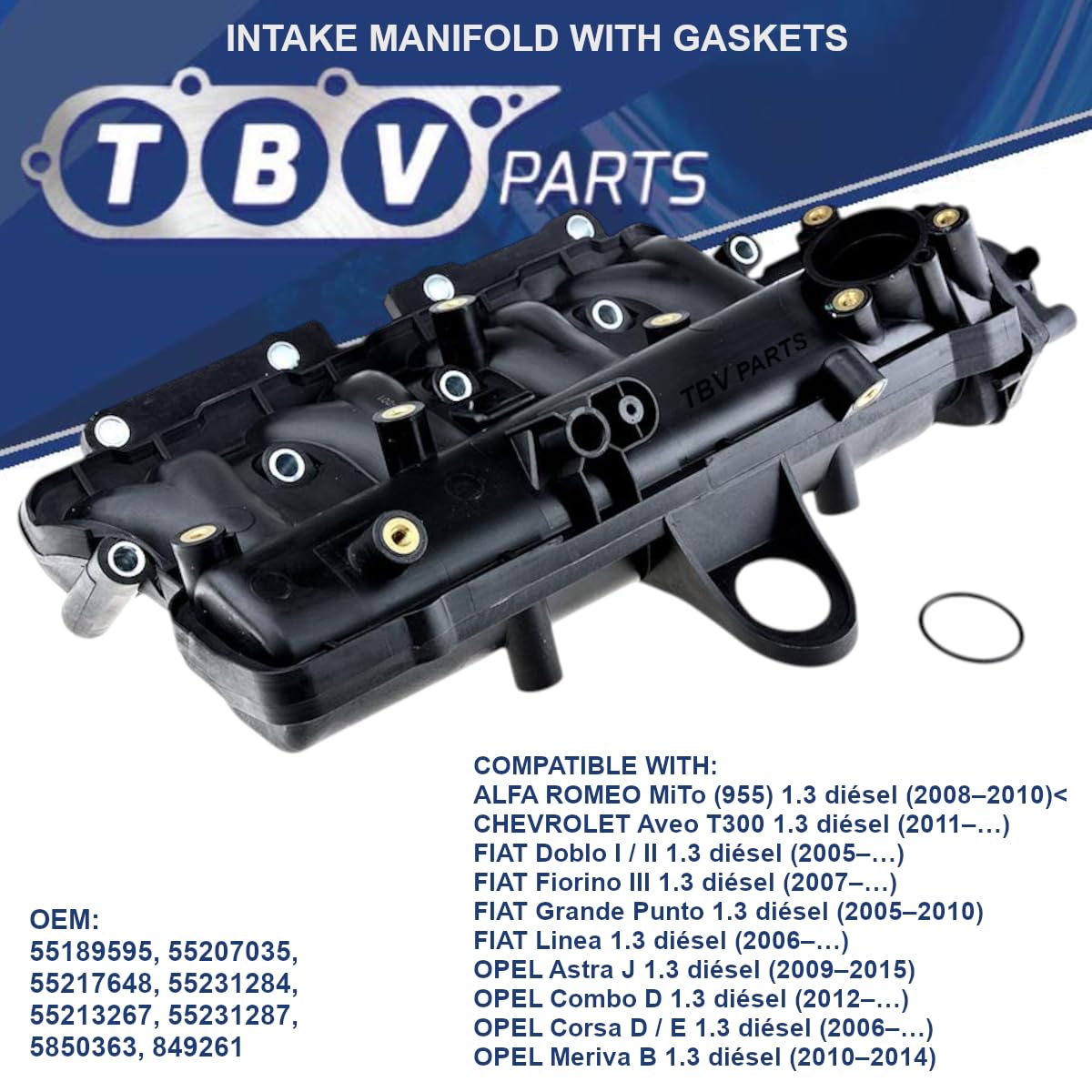 Colector de Admisión con Juego de Juntas Compatible con Motores 1.3 Diésel – Referencias OEM 55189595 55207035 55217648 55231284