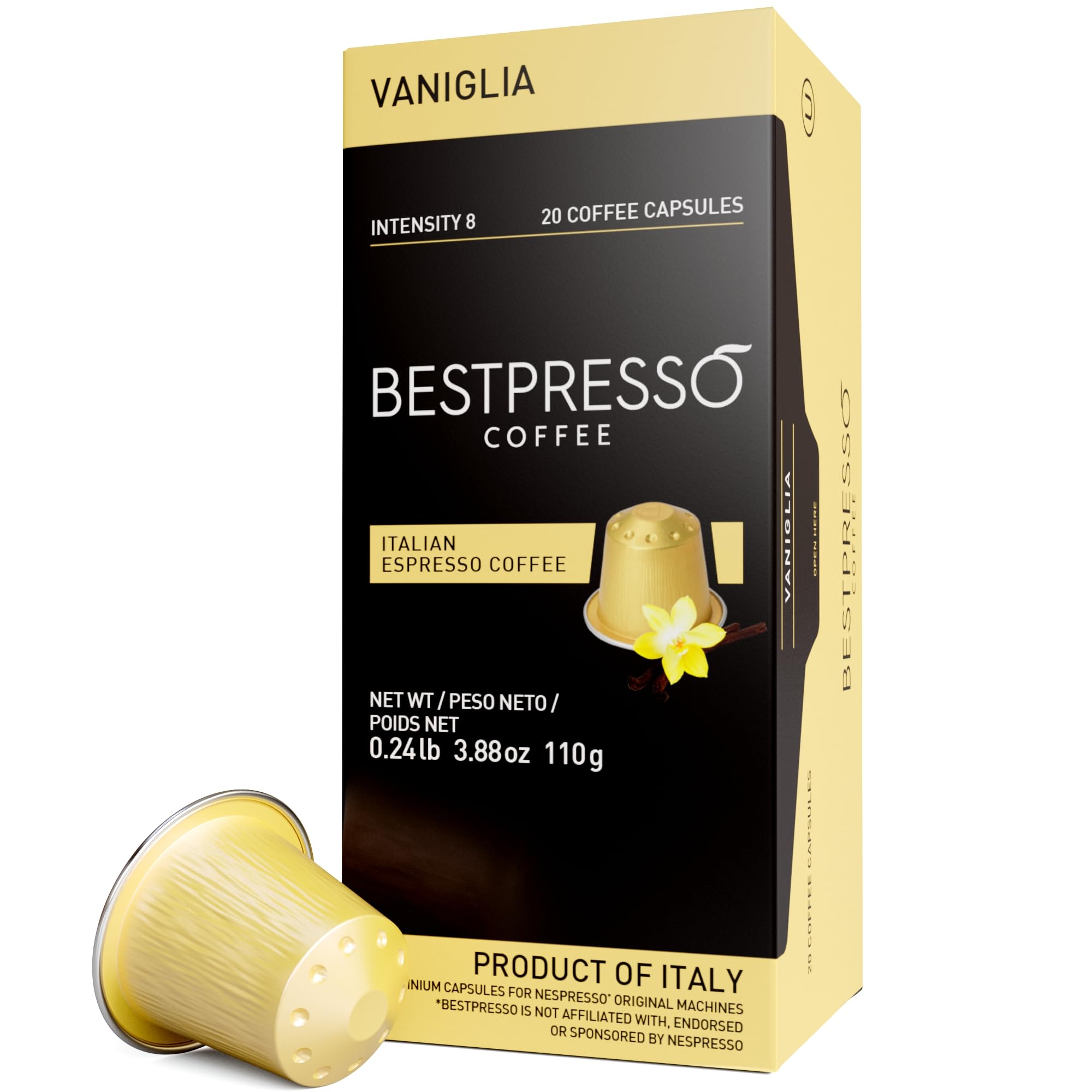 Bestpresso Coffee for Nespresso Original Machine 120 pods Certified Genuine Espresso Flavored Pack Vanilla Pods Compatible with Nespresso Original 60