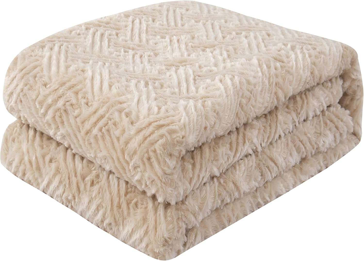 DaDa Bedding Champagne Ivory Faux Fur Throw Blanket - Dreamy Neutral Nude Gold Geometric Embossed Sherpa Backside - Super Soft Warm Cozy Plush Fluffy - 50" x 60" - Image 9