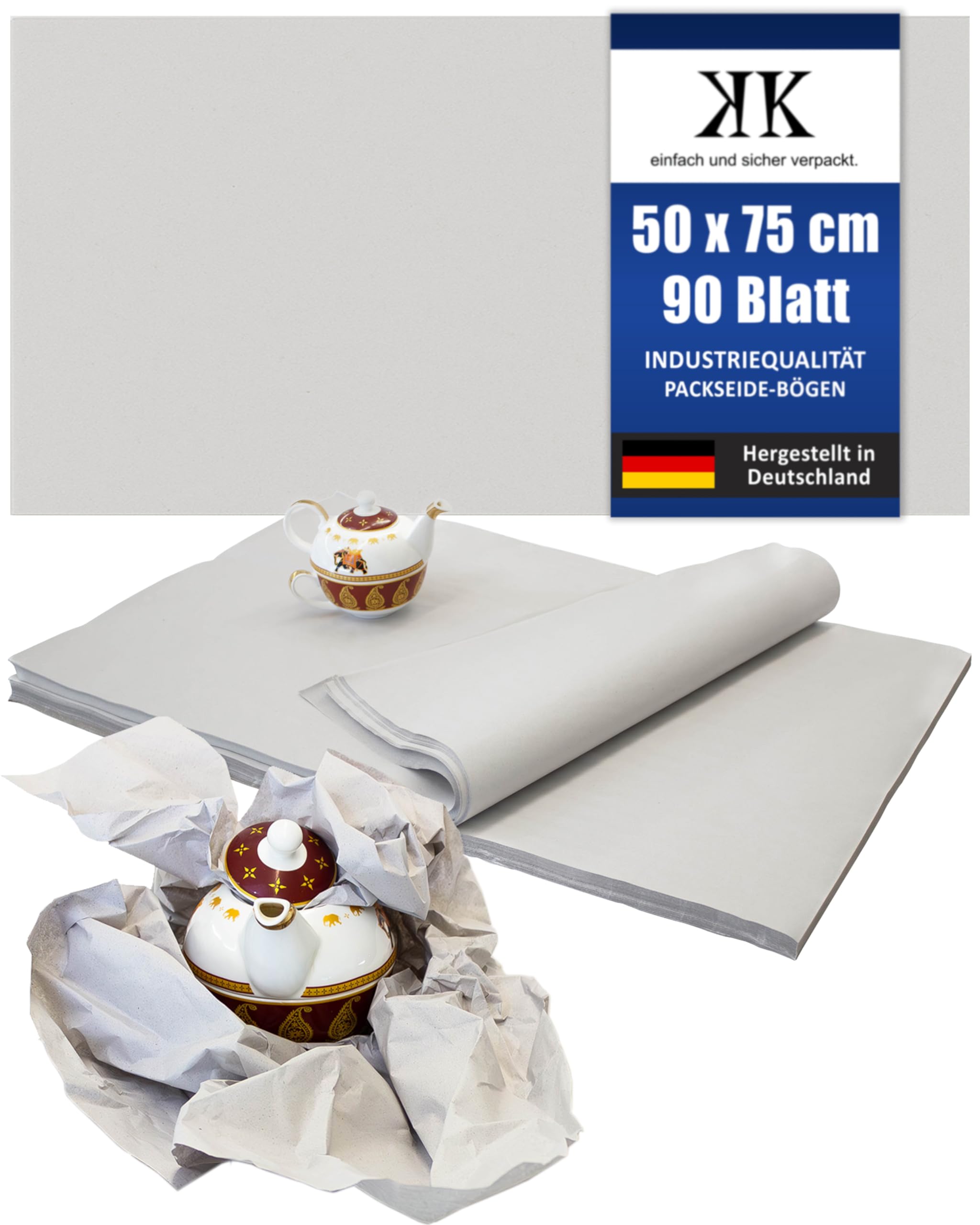 KK Verpackungen Packpapier | 1 kg, 50 x 75 cm Packseide in Grau | 90 Bögen Seidenpapier in 30 g/m² Industriequalität