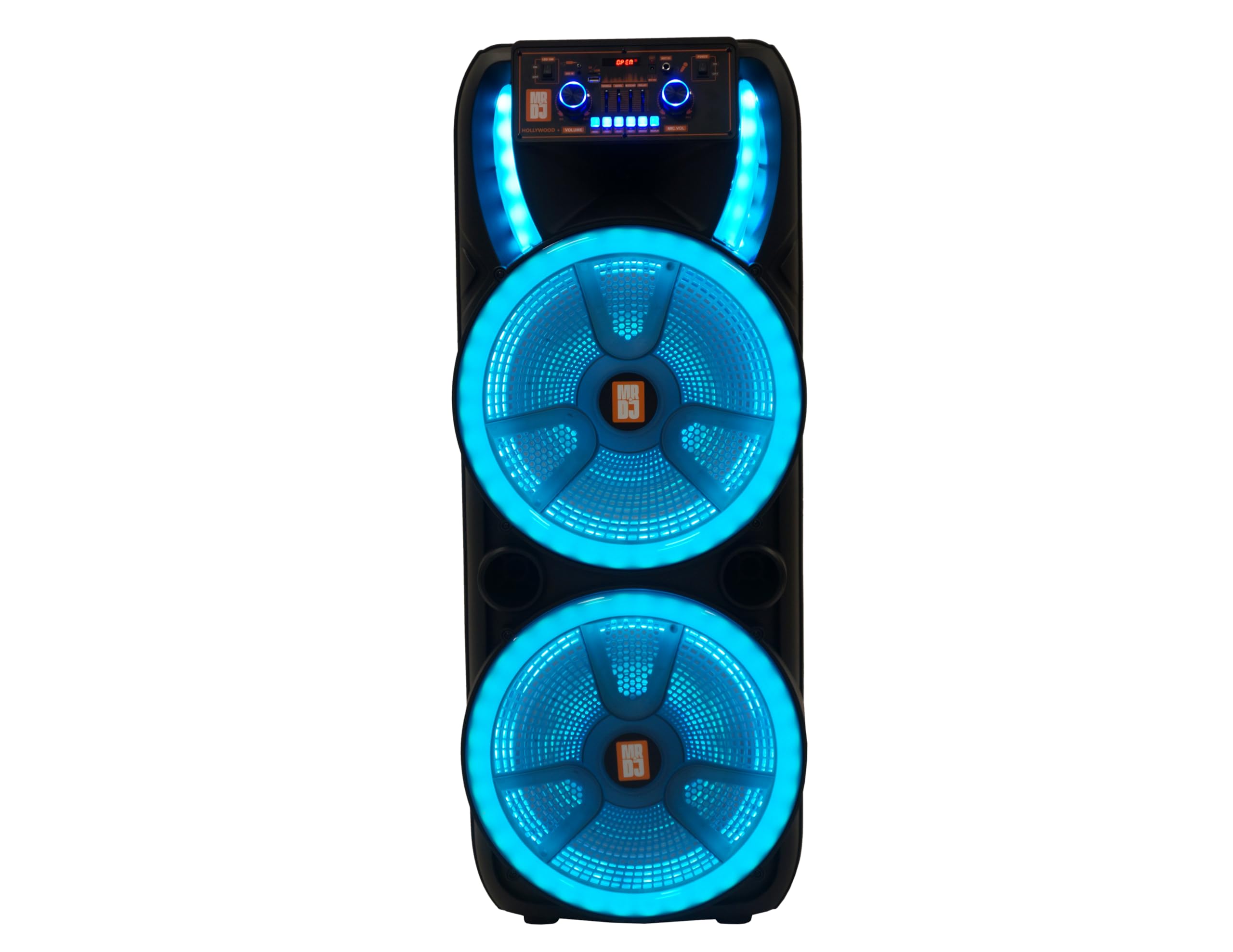 MR DJ Hollywood+ Dual 38.1 cm Wiederaufladbare Tragbare Bluetooth Karaoke Lautsprecher Party Flamme Lichter mit 2 Wireless Mikrofon TWS USB FM Radio