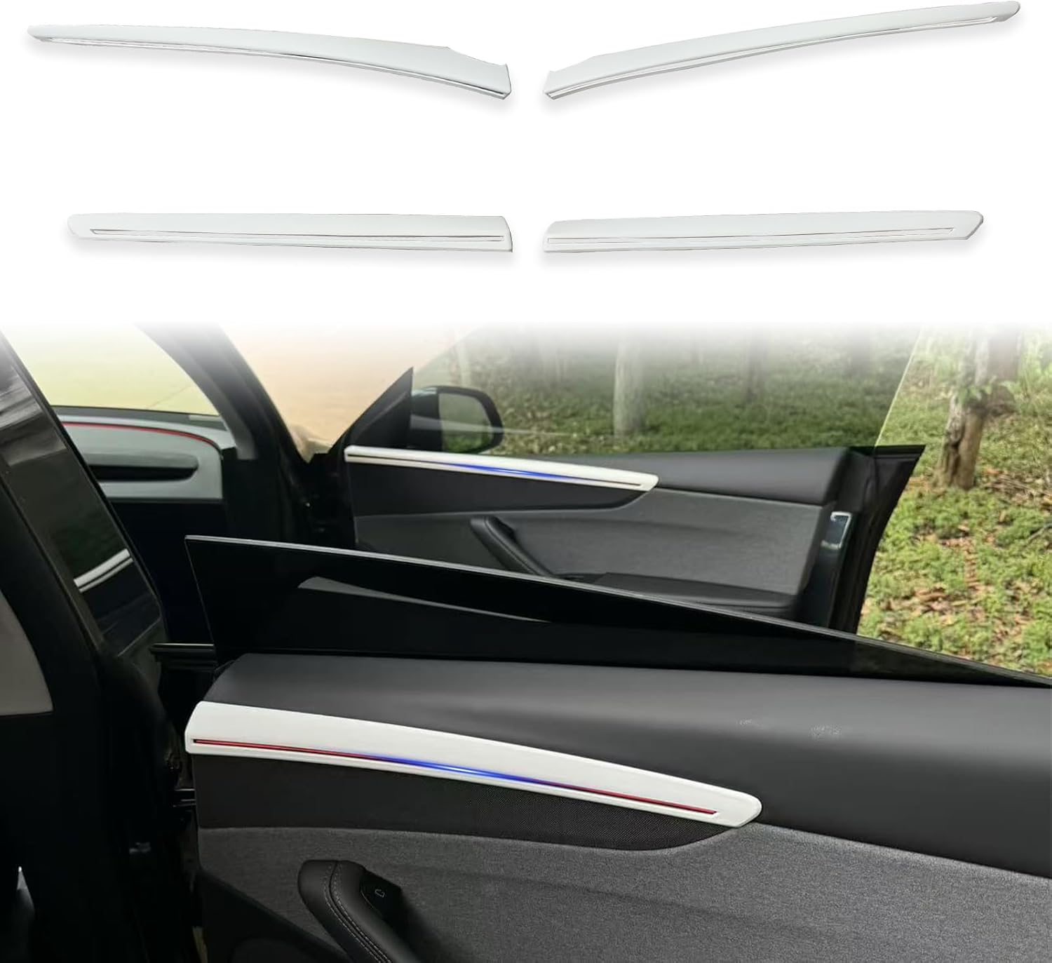 Fit Tesla Model Y Juniper Forint Door Panel Trim For 2025 2026 Model Y Juniper Rear Door inner Armrest Panel Cover Decorative Accessories 4PCS(Matte White)