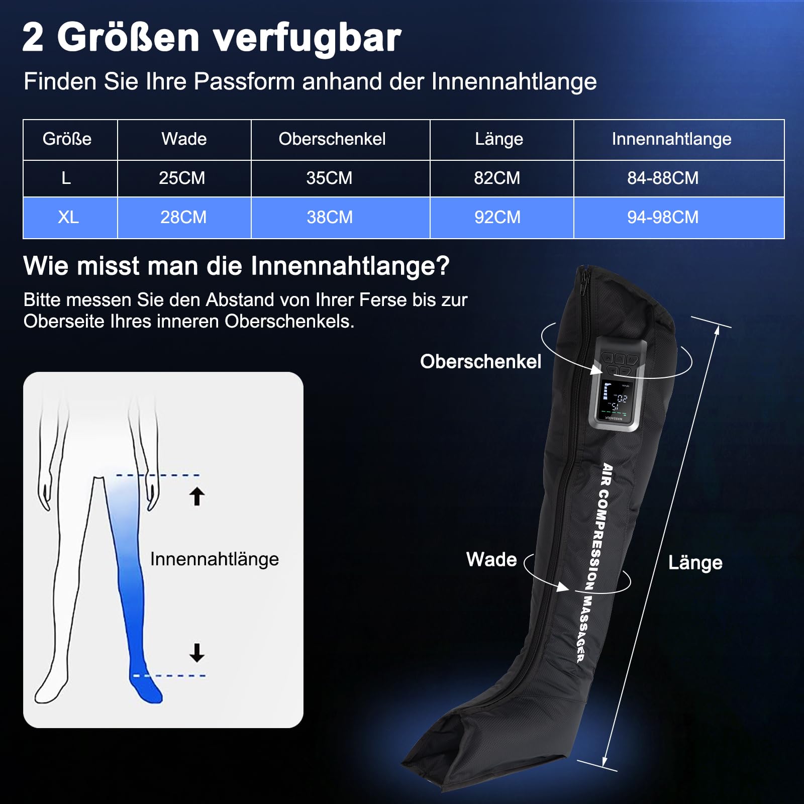COOLWEST Beinmassagerät Luftkompression, Durchblutung Schmerz Waden (XL)