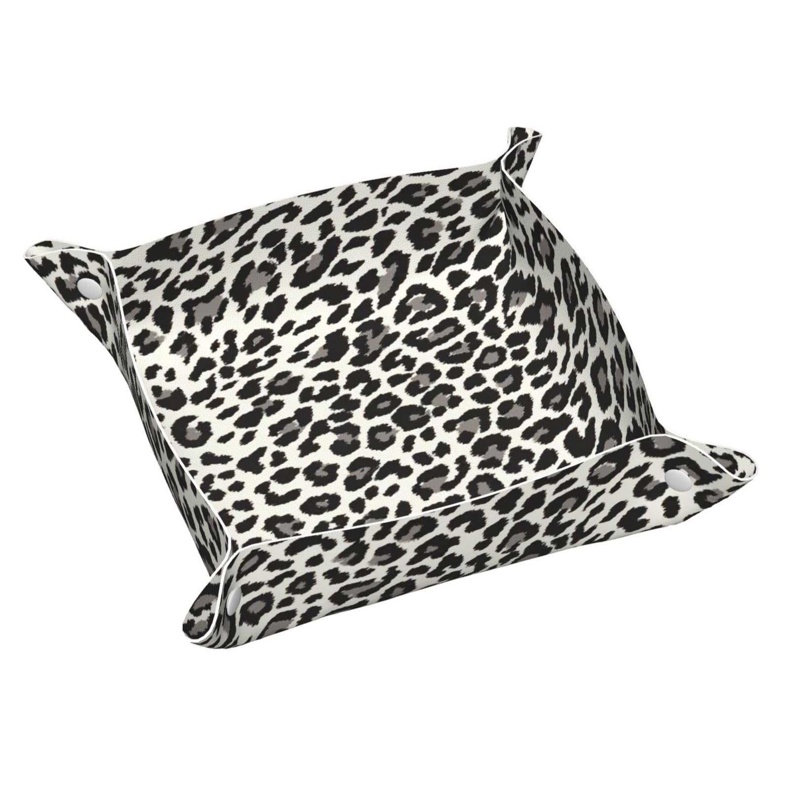 Duwaa Men's White Black Leopard Print Print Leather Catchall Tray, Desktop Tray, Jewelry Organizer, For Change,Key,Phone,Glasses