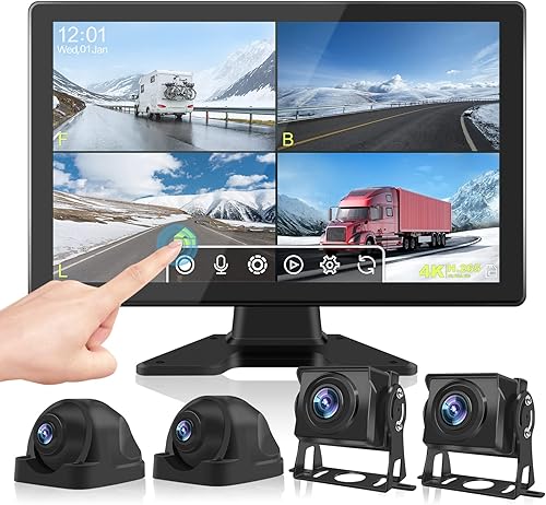 Miniatura 1 de Vekooto Cámara de respaldo para camión, caravana, autobús, remolque con monitor de pantalla táctil de 10.1 pulgadas, 4 cámaras de respaldo AHD