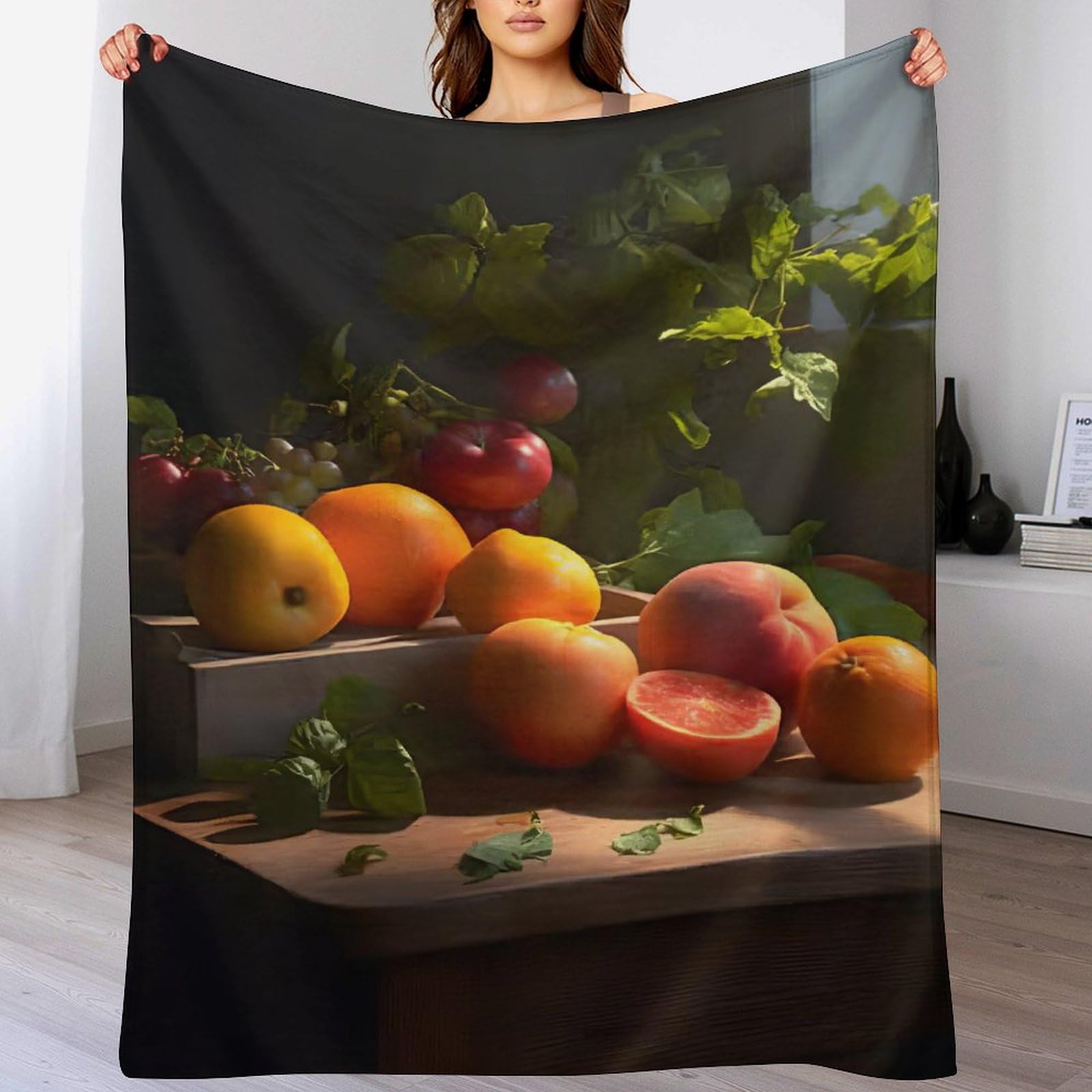 Couverture en flannel douce et thermo-régulatrice motif fruit