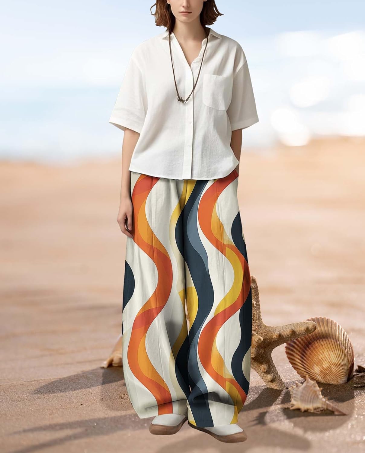 Womens Boho Floral Printed Pants Elastic Waist Wide Leg Casual Trousers Loose Fit Pant with Pockets for 2025 Summer - Image 5