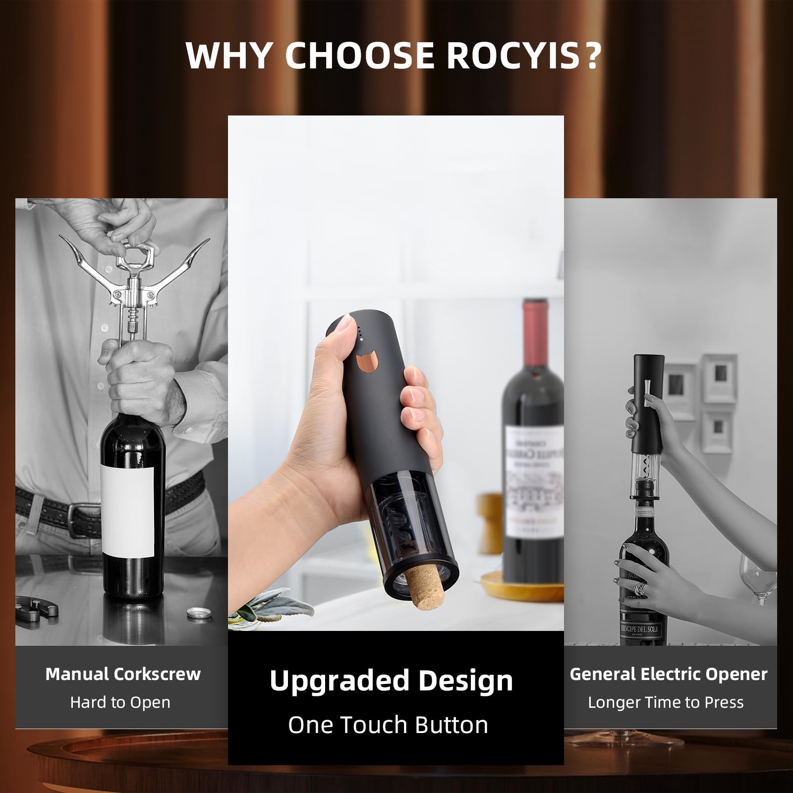 Wine Gifts - Abridor de vino eléctrico, abrebotellas de vino automático, recargable, inalámbrico, abridor de botellas de vino con cortador de aluminio, aireador vertedor 2 en 1, tapón al vacío, caja
