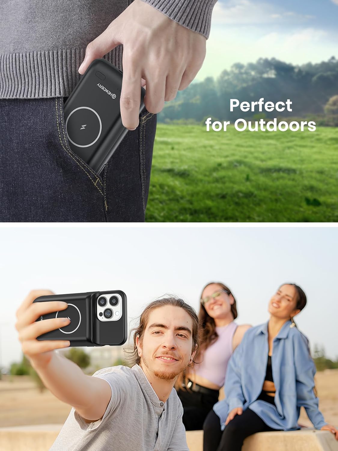 NEWDERY Battery Case for iPhone 15 Pro/iPhone 15 10000mAh, USB C Qi Wireless Charging Case, Portable Rechargeable Extended Charger Case Battery Pack - 2023 Release Black