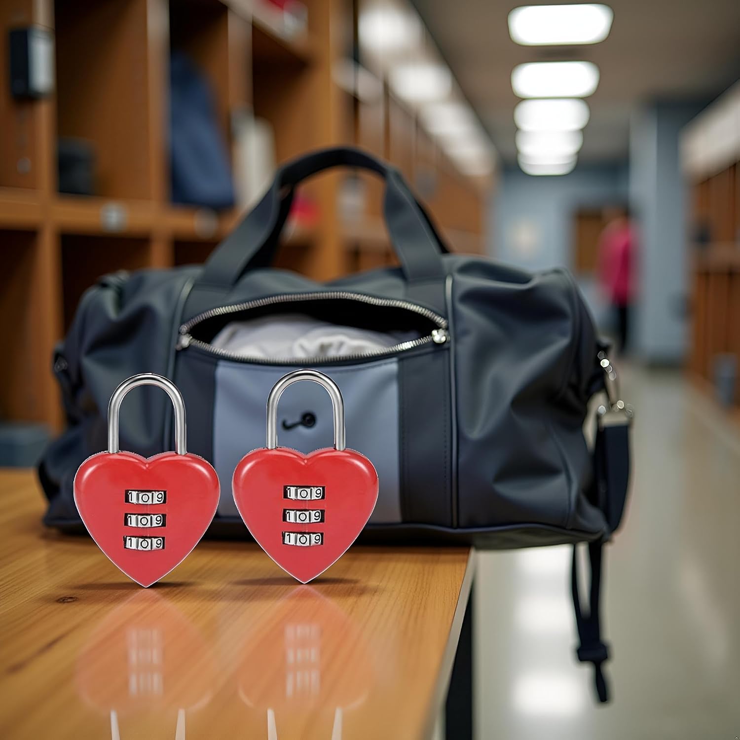 2Pcs Red 3 Digit Combination Padlock, 3mm Shackle, Zinc Alloy Lock Heart Shaped Combination Padlocks, Padlocks and Hasps