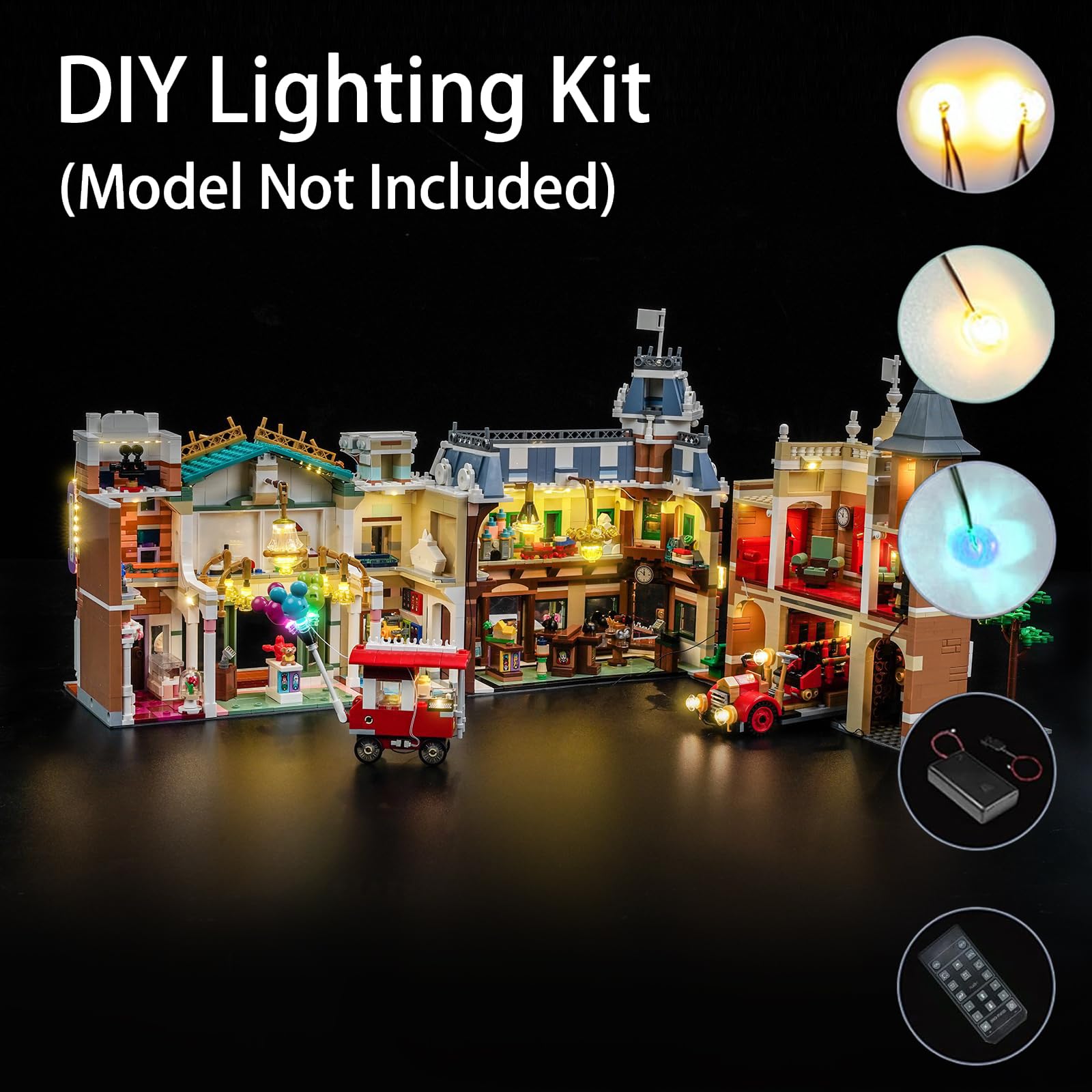 Kit d'Éclairage LED pour Lego 43302 Main Street, U.S.A – Lumières Personnalisées à Monter Compatible avec ce Modèle (Modèle Non Inclus)(Version RC)