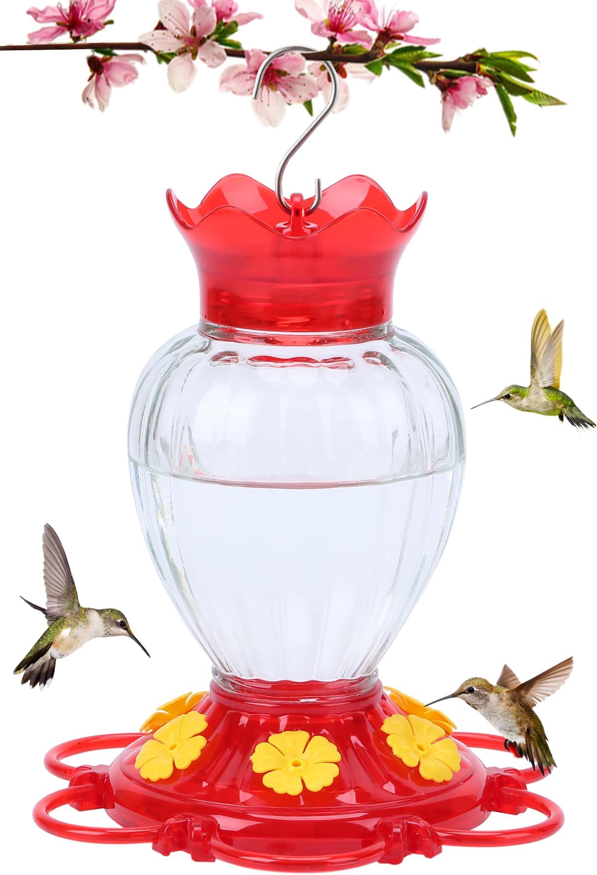 Hummingbird Feeder, Outdoor Garden Decor, Hanging Hummingbird Nectar Feeder,Hummingbird Feeder Glass,20 OZ.,6 Feeding Mouthpieces,Containing Ant Moat,Hummingbird Gifts,Garden Decor,Wild Bird Feeder