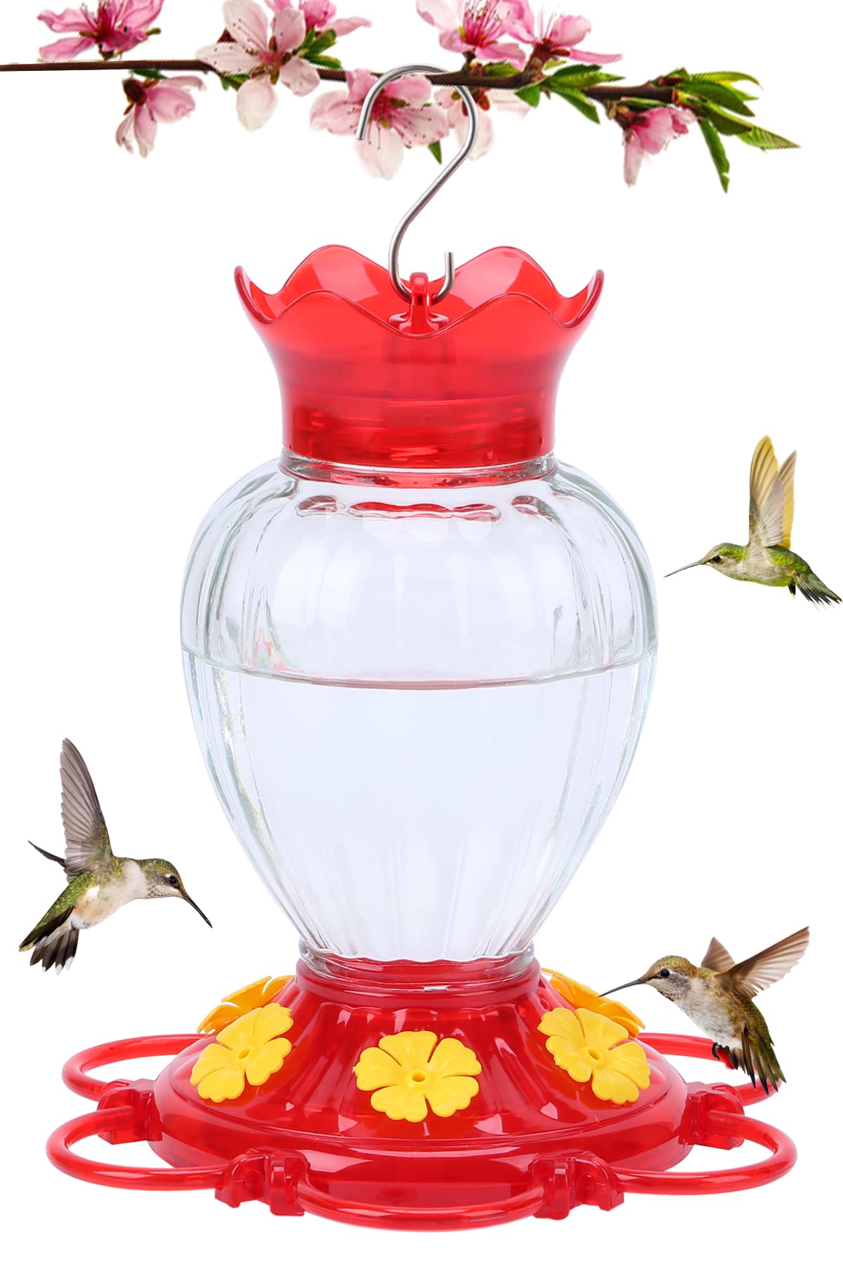 Hummingbird Feeder, Outdoor Garden Decor, Hanging Hummingbird Nectar Feeder,Hummingbird Feeder Glass,20 OZ.,6 Feeding Mouthpieces,Containing Ant Moat,Hummingbird Gifts,Garden Decor,Wild Bird Feeder