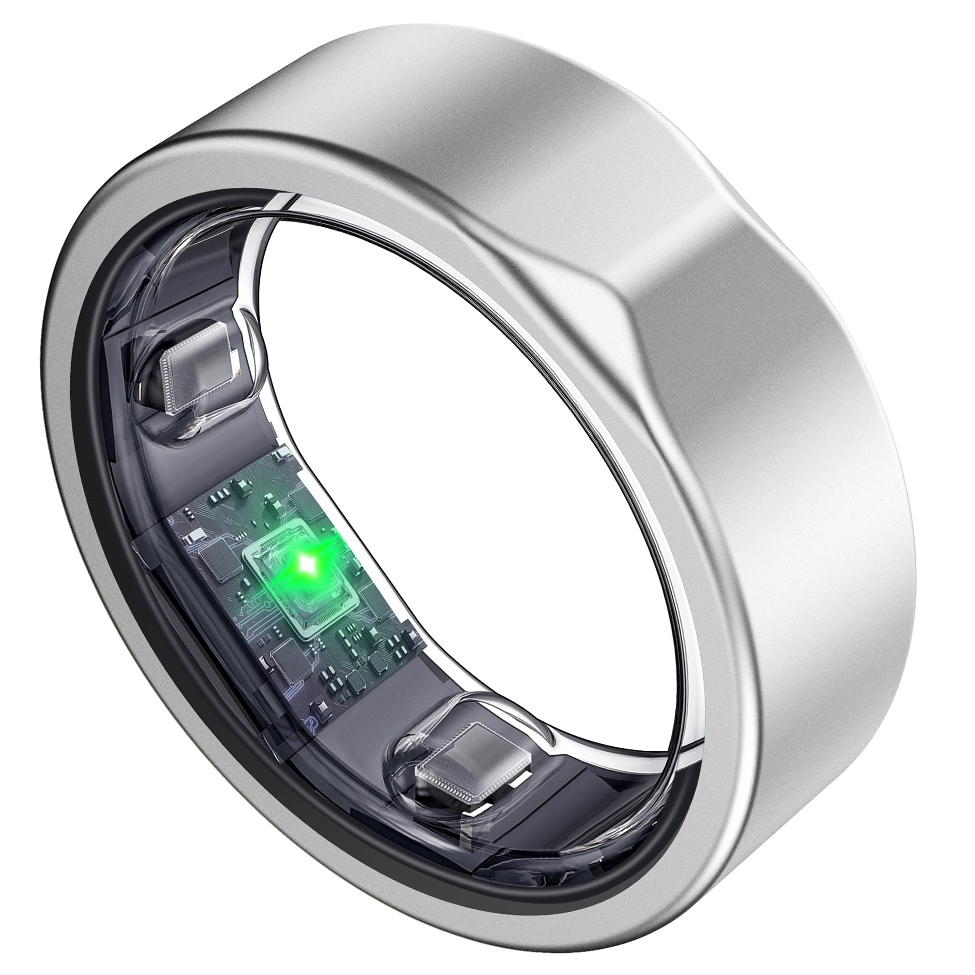 Smart Ring for Women Men, Titanium Fitness Ring with Heart Rate, Stress &amp; Sleep Monitoring,Step &amp; Calorie Counter, 5ATM Waterproof for iPhone and Android,No Subscription Fee (Silver, Size 12)