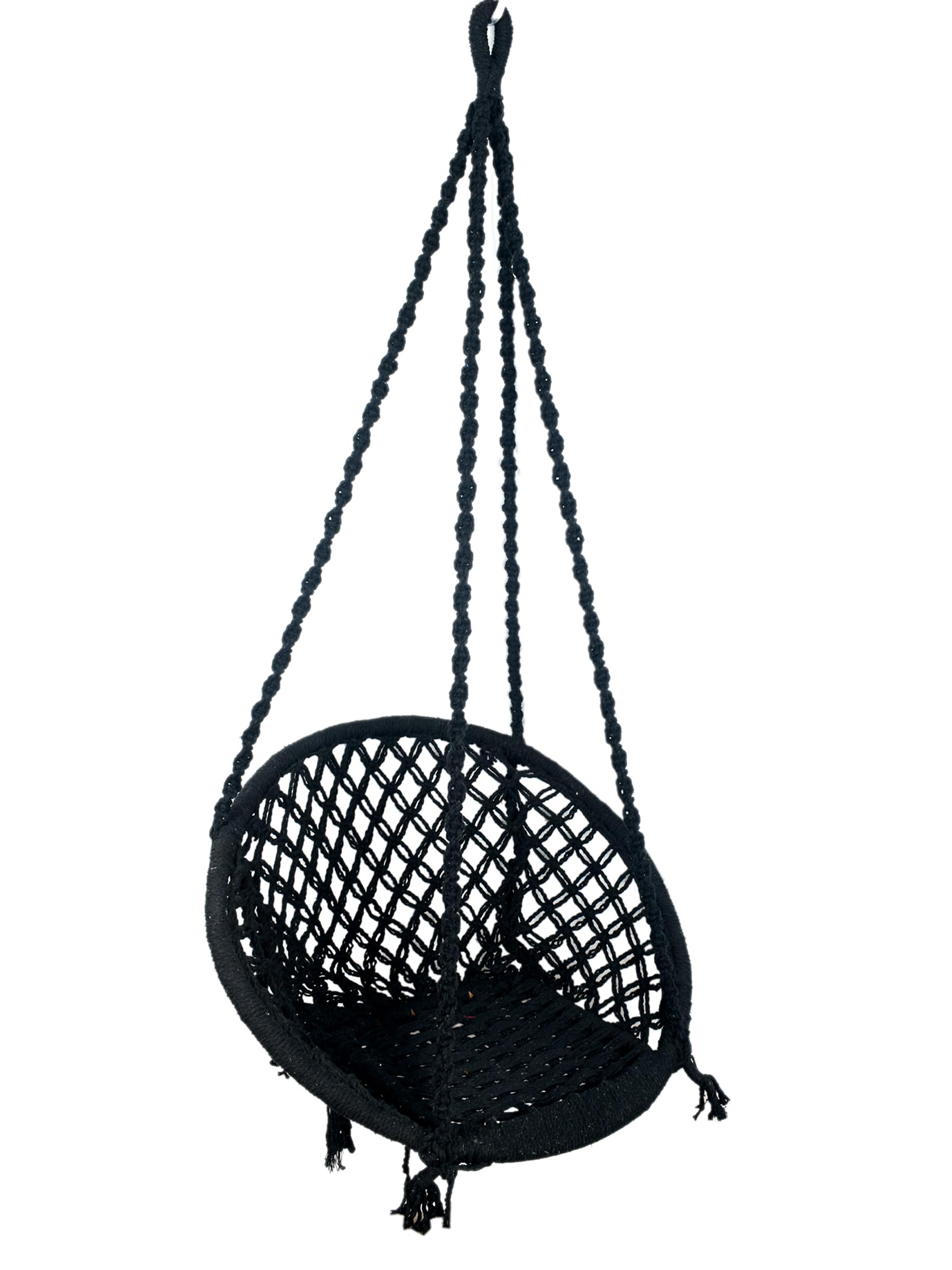 Halder Jute Handmade Regular Indoor & Outdoor & Living Room Round Shaped Hanging Swing Chair | Jhula Without Cushion | 1 Iron S Hook | 3M Nylon Rope (Cotton, Black, Size:- 70 * 65 * 150 CM)-picture-24