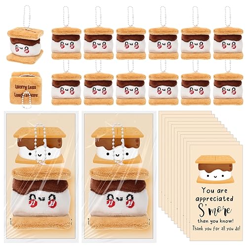 Hotop 24 Sets Smore Plush Keychains, Cute Marshmallow with Inspirational