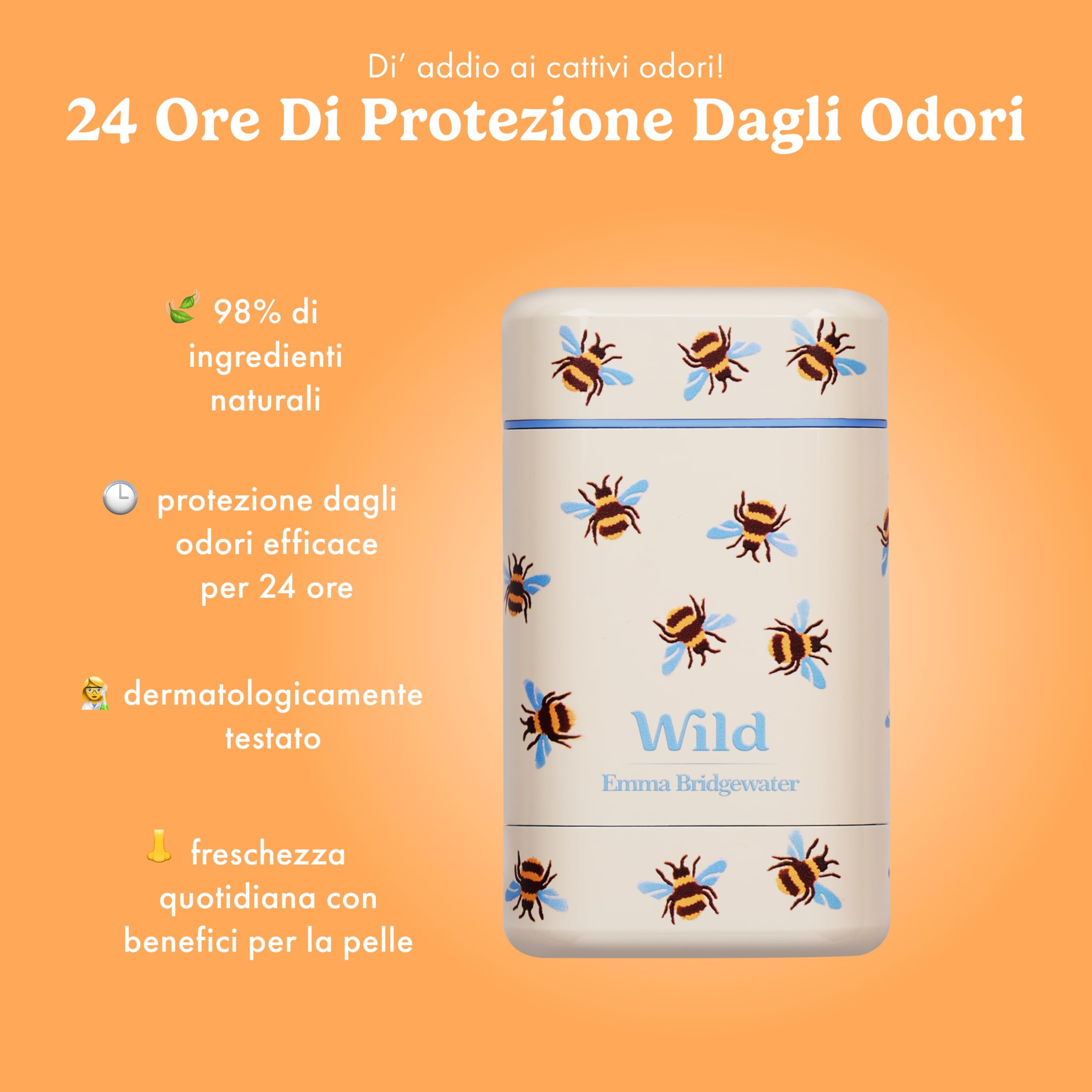 Starter pack deodorante naturale ricaricabile Wild 0% alluminio - Contenitore stampa Api e 5 ricariche da 40g con varie fragranze fresche - 24h di protezione dagli odori -Vegano e delicato sulla pelle