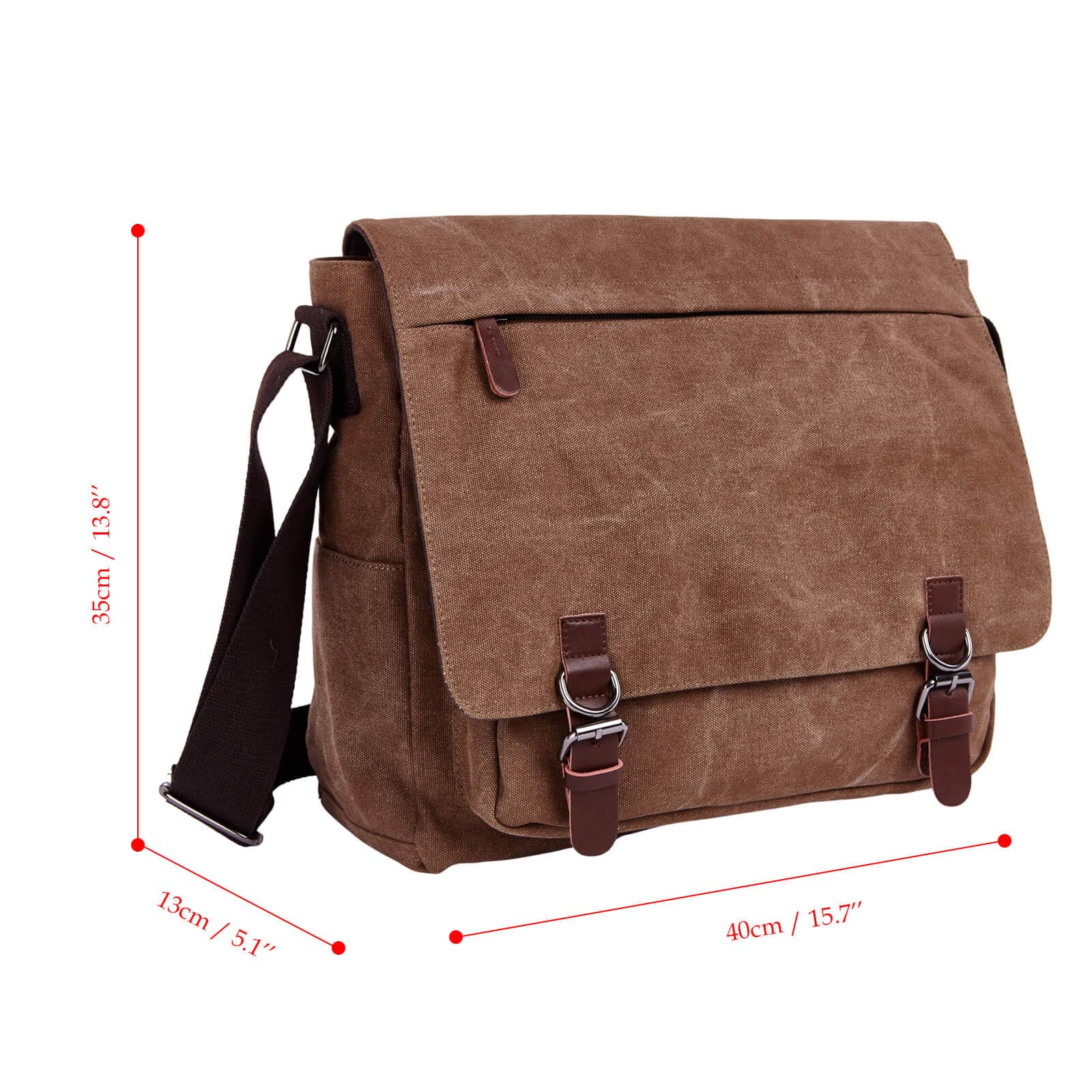 Bolso bandolera de lona para laptop de 15.6 pulgadas para hombres y mujeres, bolso cruzado de lona con hebilla magnética y múltiples bolsillos, bolso vintage para el trabajo, la escuela y los